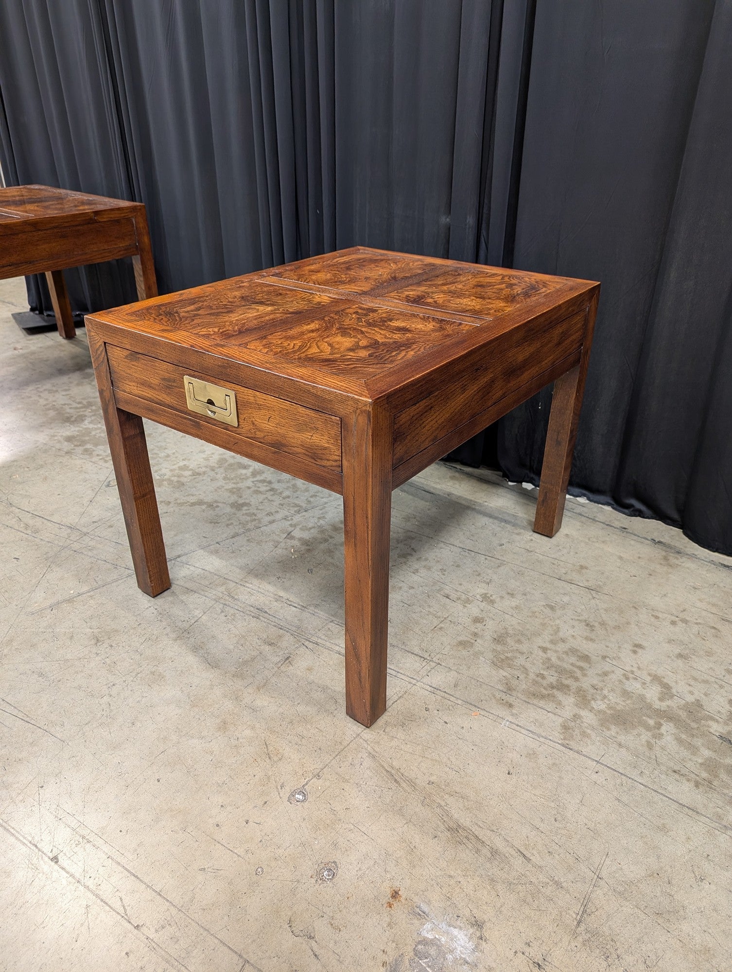 Campaign Style Burl Wood End Table