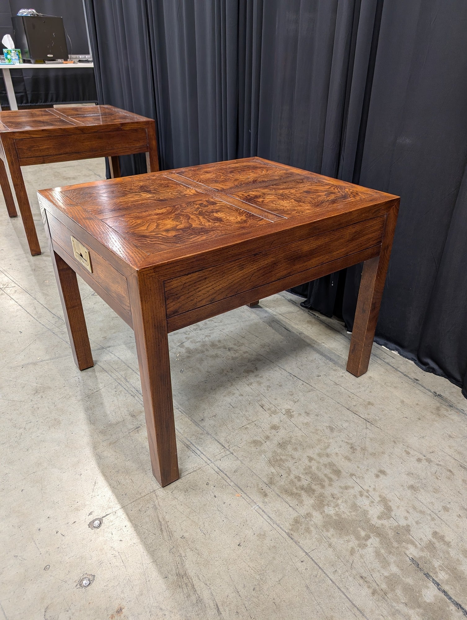 Campaign Style Burl Wood End Table