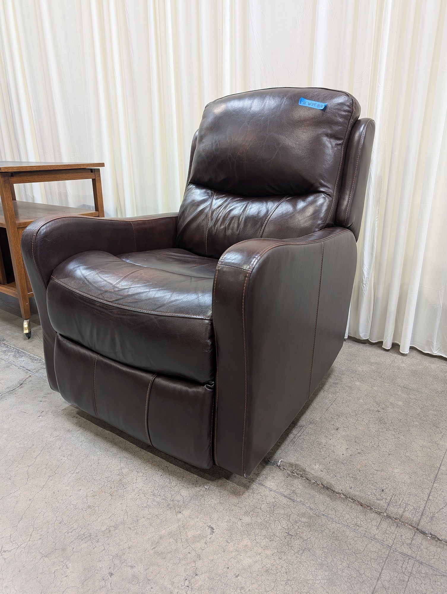 Brown Leather Power Recliner with Contrast Stitching