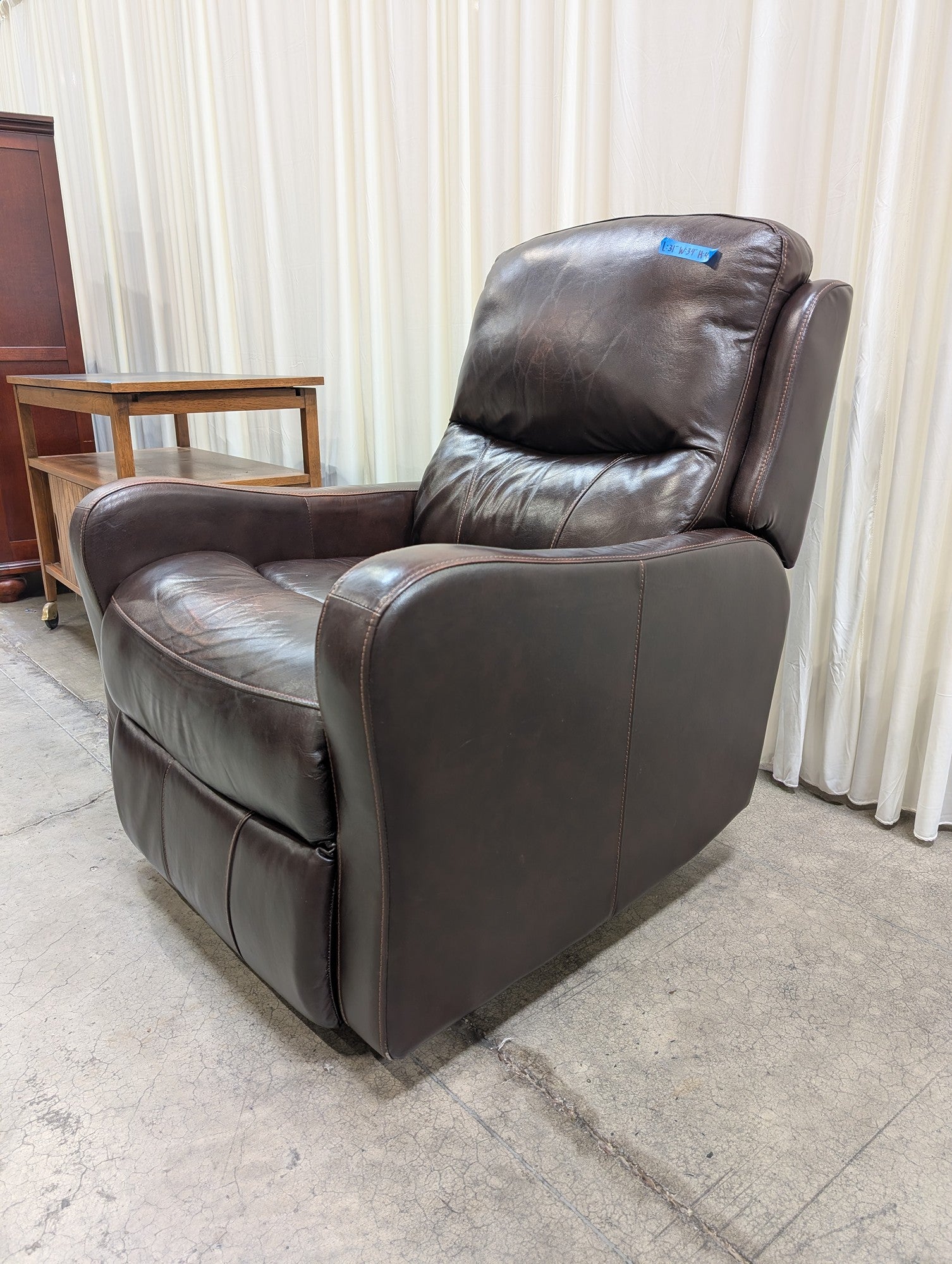 Brown Leather Power Recliner with Contrast Stitching