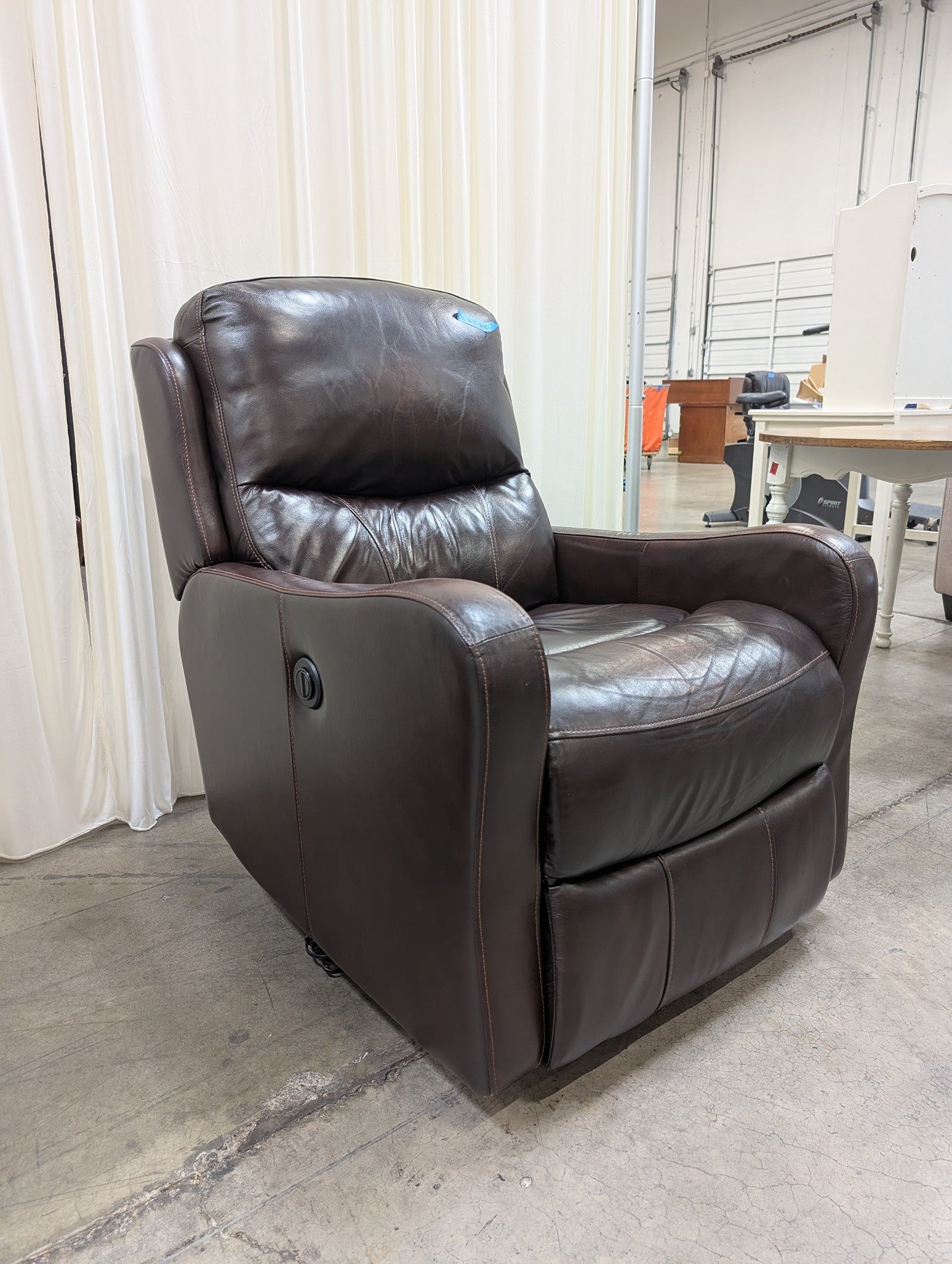 Brown Leather Power Recliner with Contrast Stitching