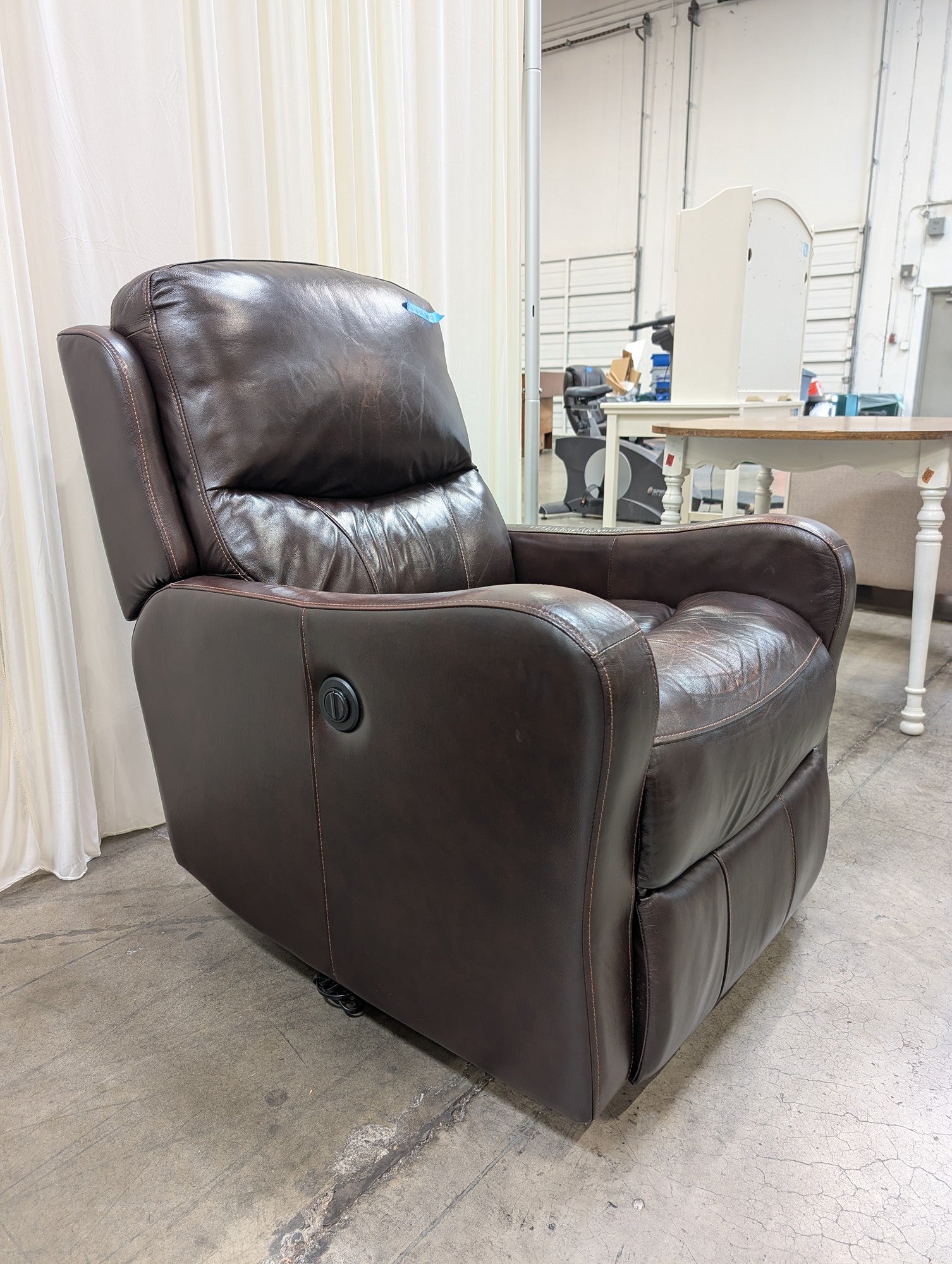 Brown Leather Power Recliner with Contrast Stitching