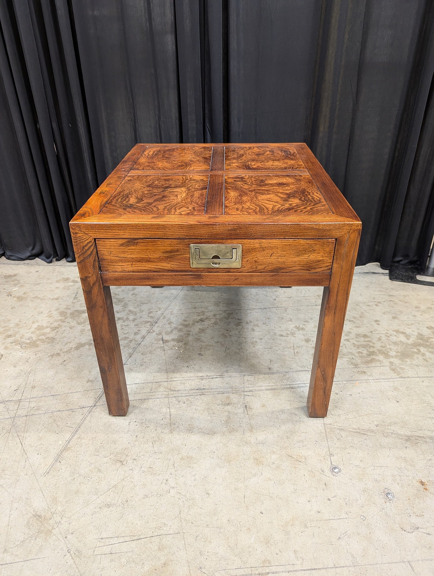 Campaign Style Burl Wood End Table