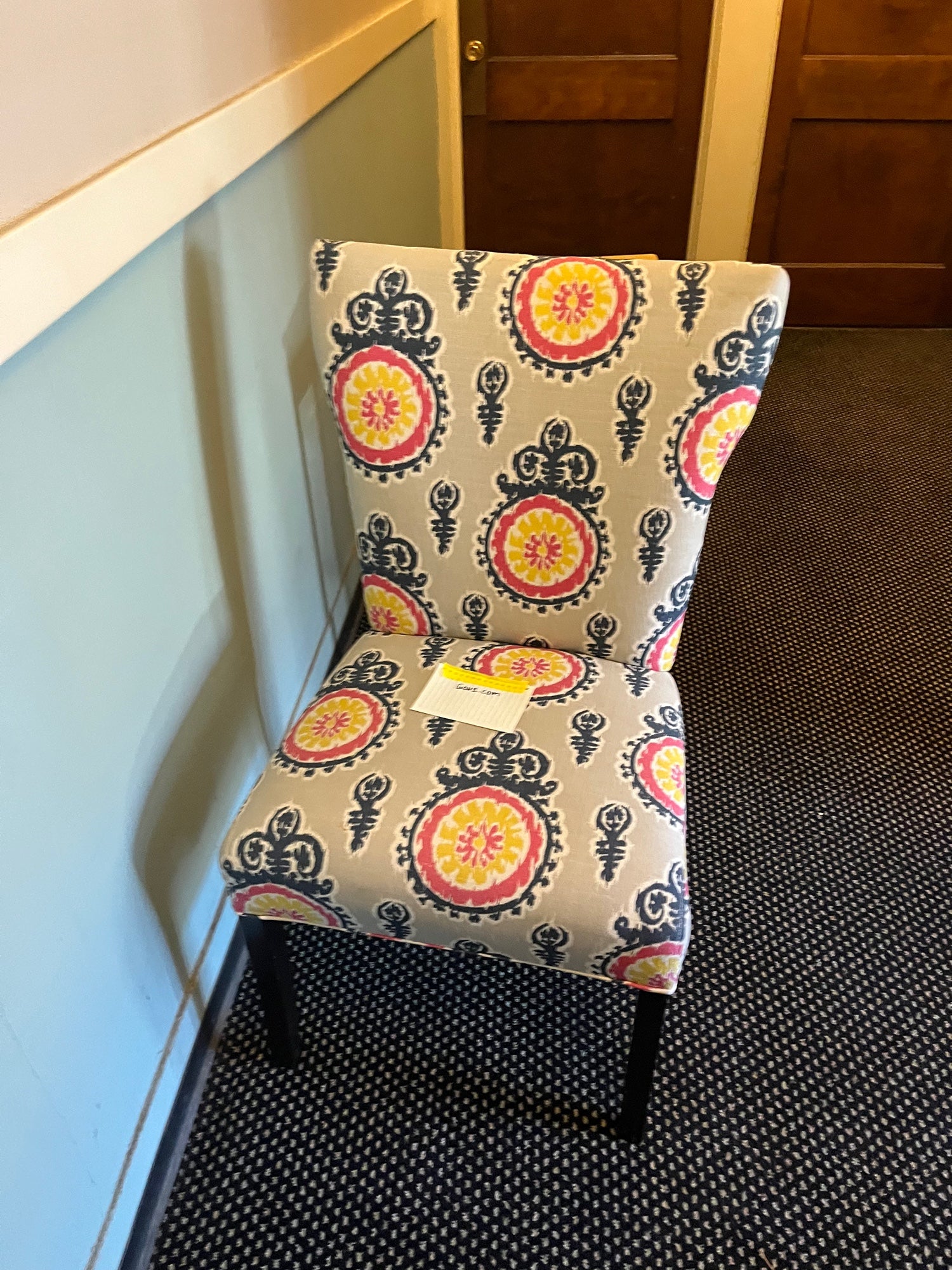 Grey Multi-Color Medallion Pattern Accent Chair