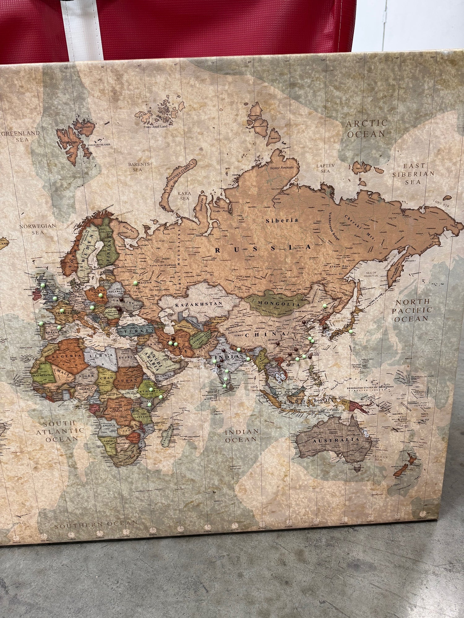 Holy Cow Vintage-Style Large World Map Push Pin Canvas Wall Art