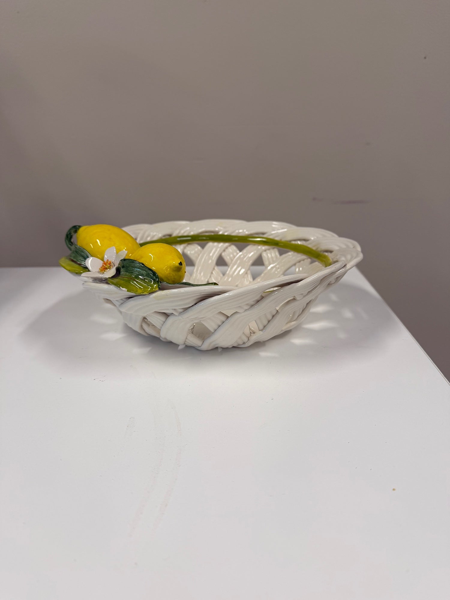 Decorative Woven Ceramic Fruit Bowl with Lemon Accents