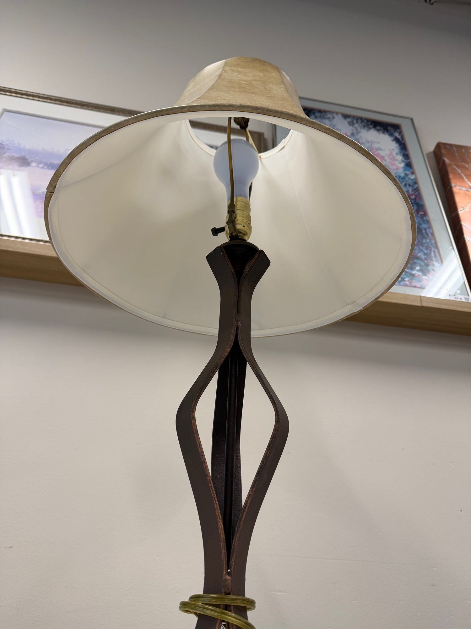 Rustic Twisted Metal Table Lamp with Bell Shade