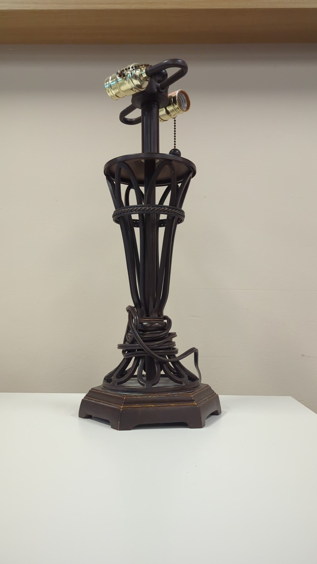 Dark Bronze Finish Metal Table Lamp Base with Dual Sockets