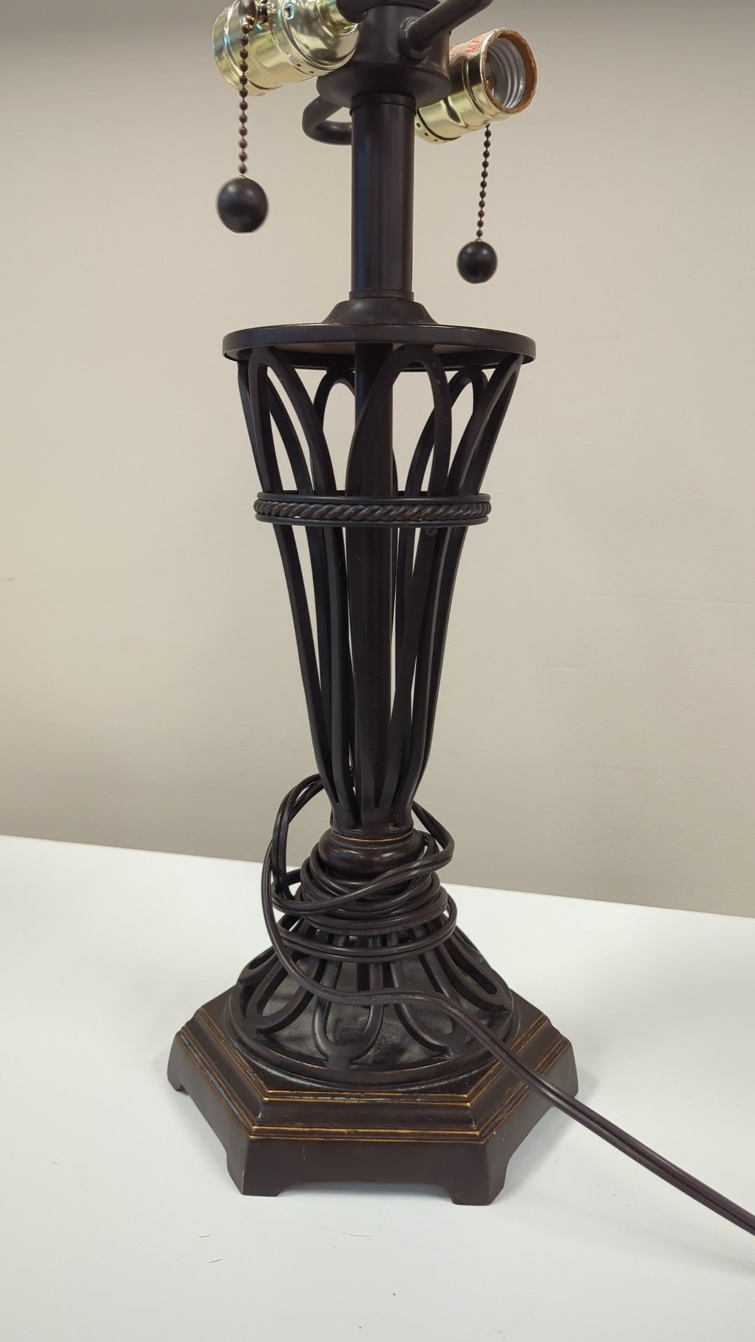 Dark Bronze Finish Metal Table Lamp Base with Dual Sockets