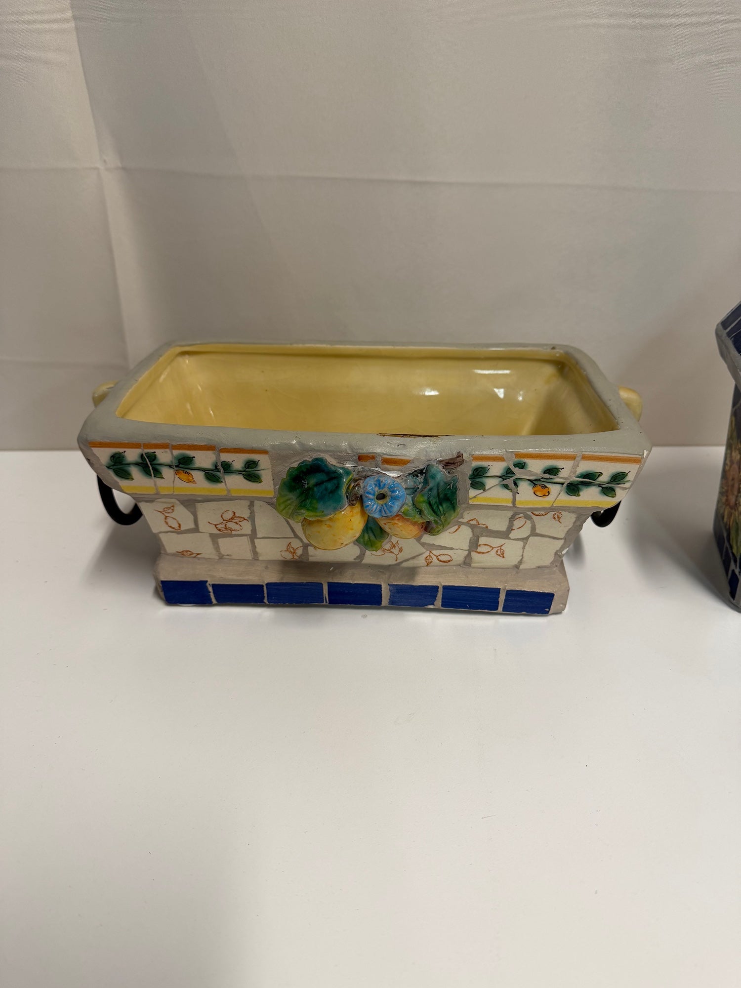 Set of Rustic Mosaic Tile Planter and Sunflower Birdhouse Decor