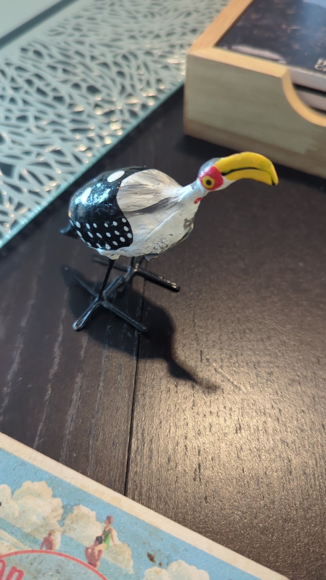 Colorful Hornbill Hand-Painted Wooden Bird Figurine Sculpture