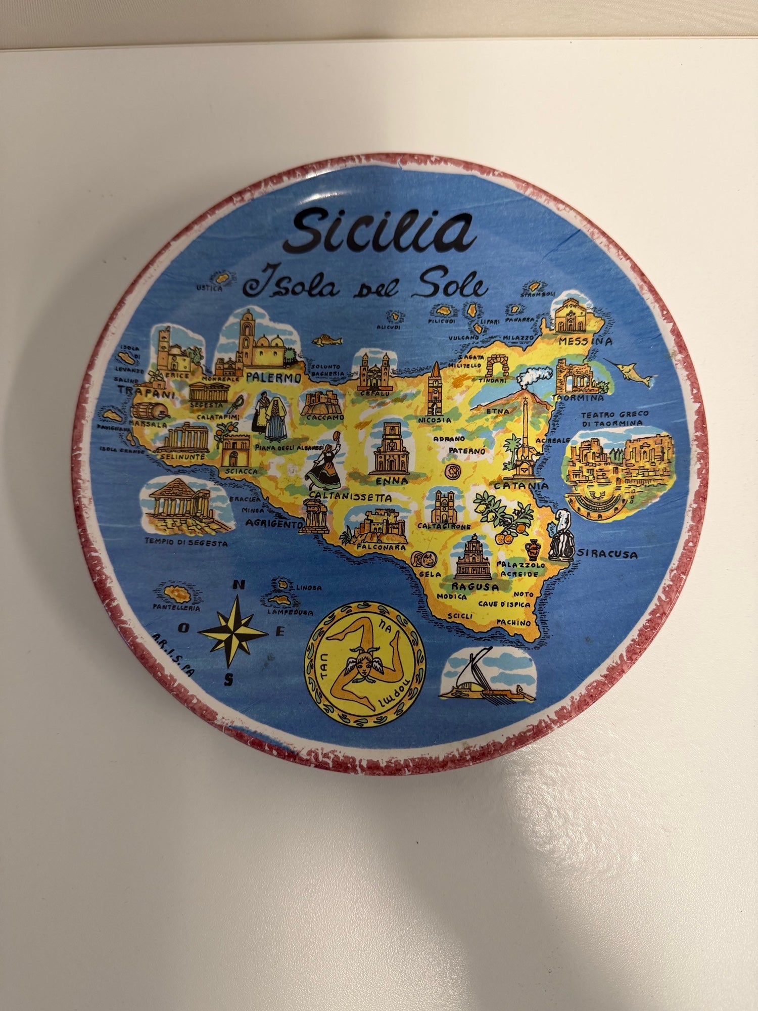 Colorful Sicilian Isola del Sole Map Decorative Plate