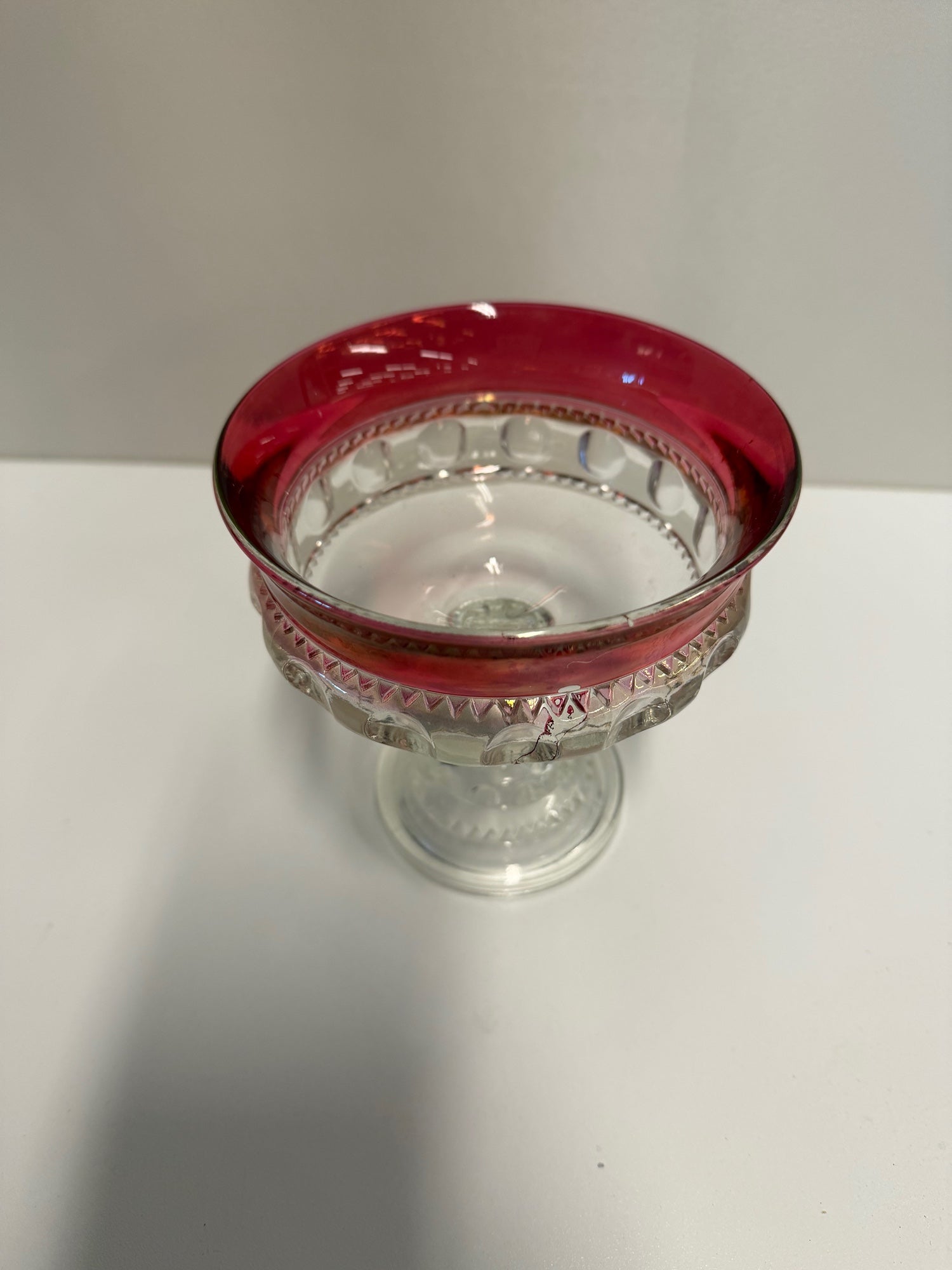Vintage Ruby Red Flashed Glass Footed Lidded Candy Compote Dish