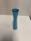 Aqua Blue Tapered Glass Vase with Cobalt Rim