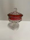 Vintage Ruby Red Flashed Glass Footed Lidded Candy Compote Dish