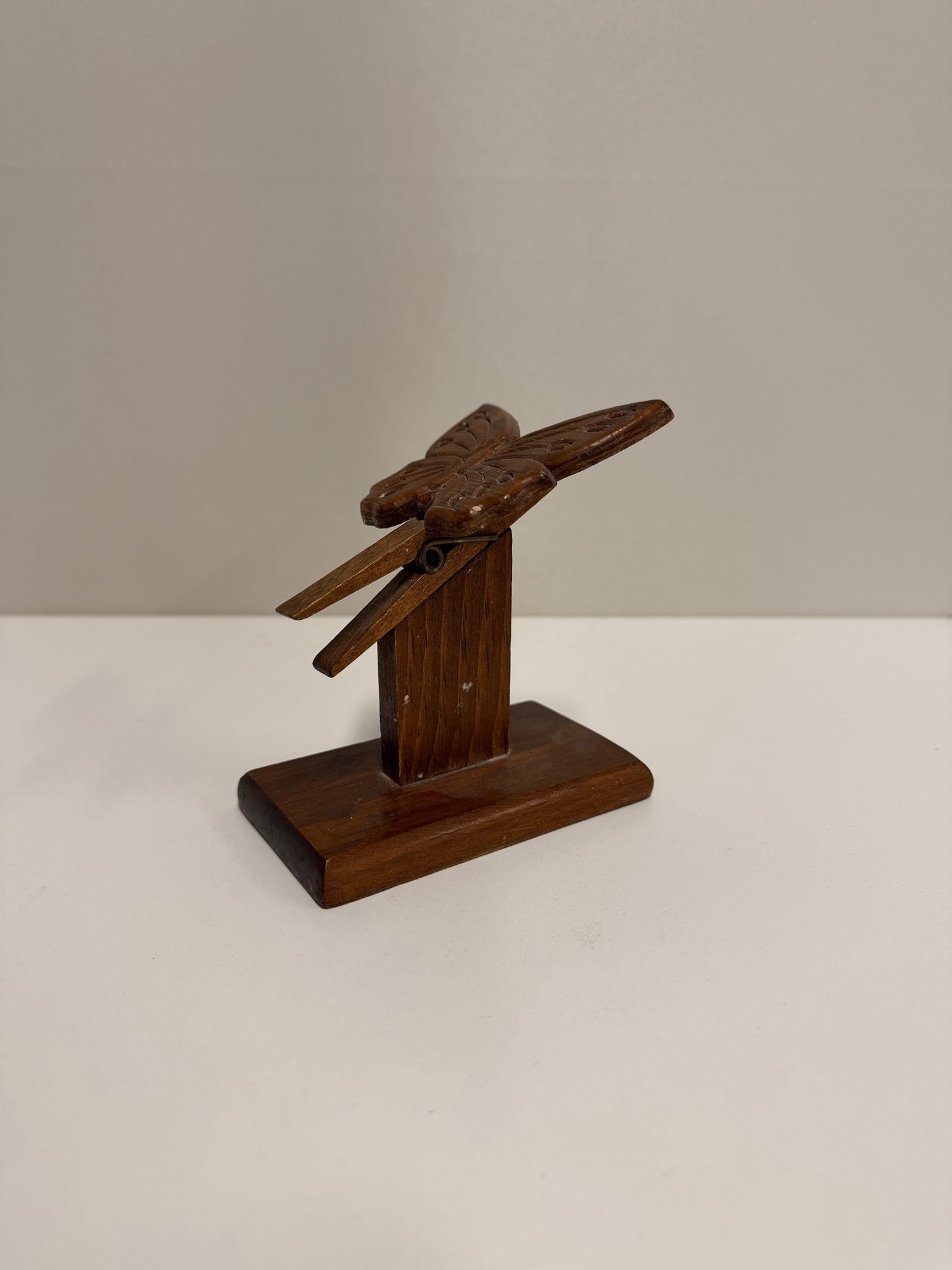 Carved Wooden Butterfly Clip Stand Decorative Accent