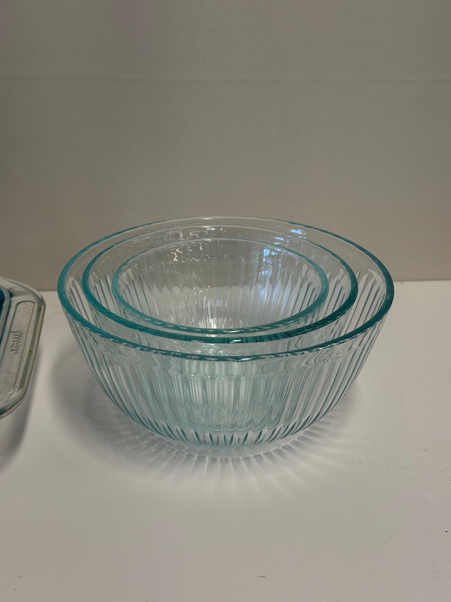 Set of Pyrex Durable Glass Bakeware and Ribbed Mixing Bowls - Made in USA