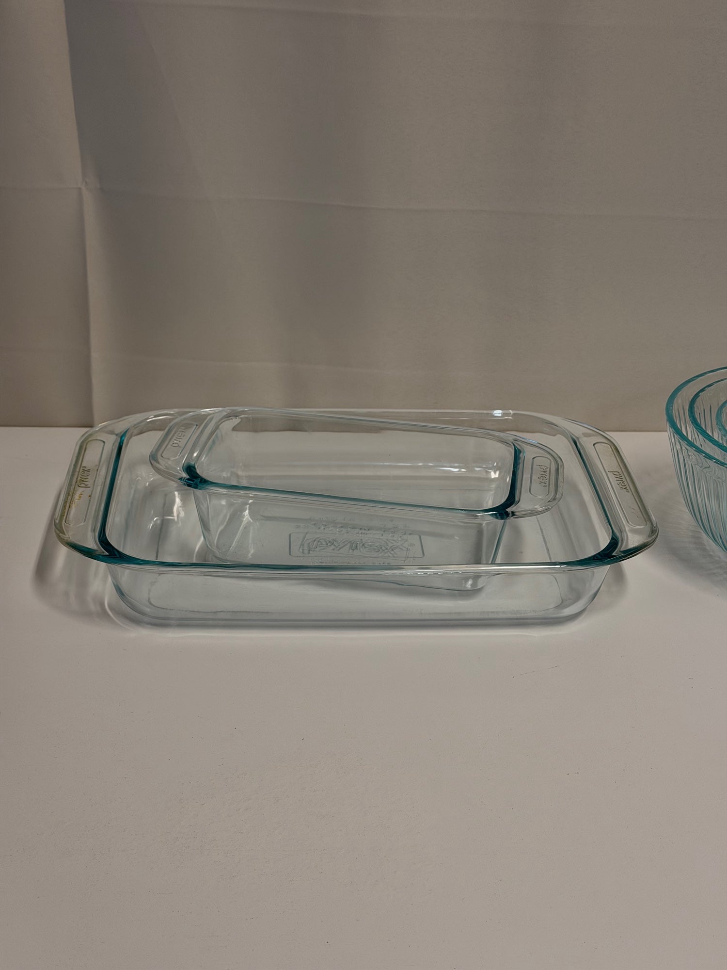 Set of Pyrex Durable Glass Bakeware and Ribbed Mixing Bowls - Made in USA