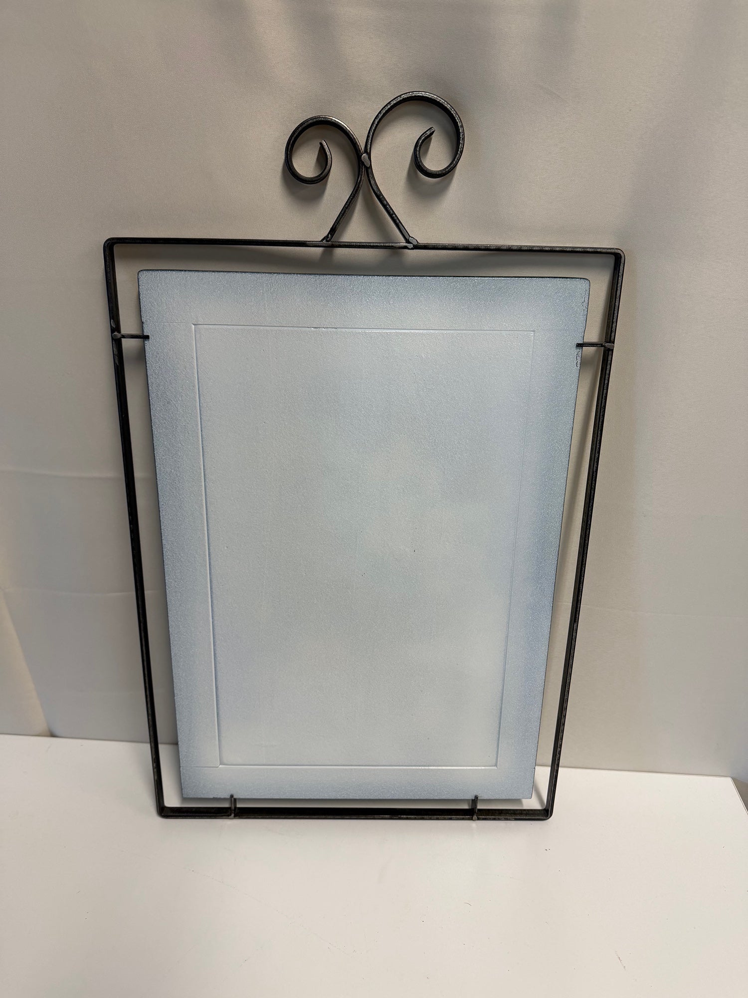 Decorative Glass Art Panel with Québec Castle and Cart Scene, Metal Scroll Frame