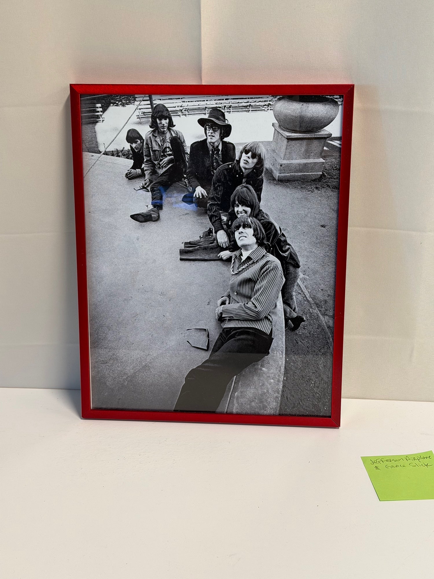Jefferson Airplane & Grace Slick Black and White Band Photo Print in Red Frame