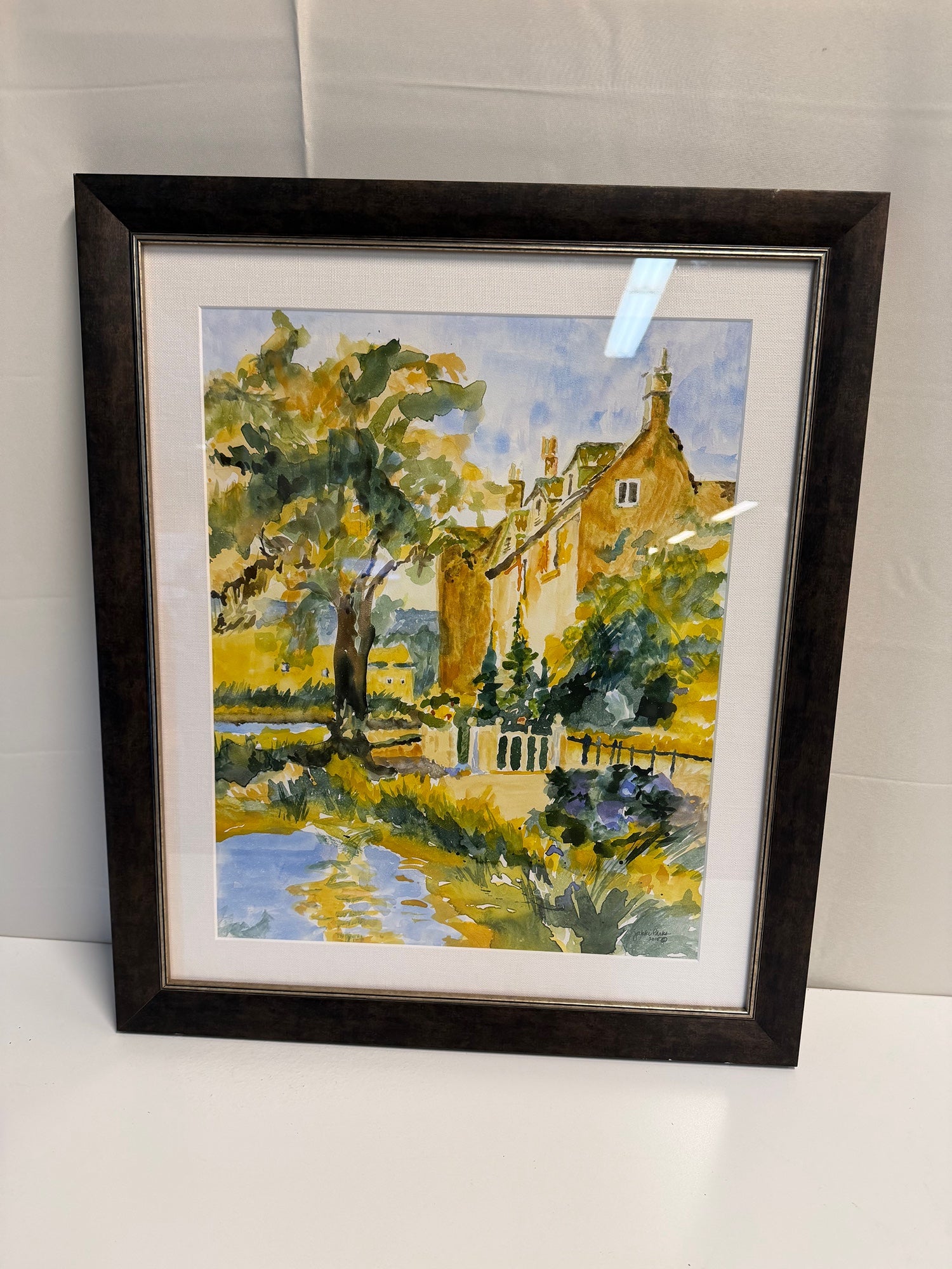 Jakki Parks 2015 Original Watercolor Painting 'French Chalet' Framed Landscape Art