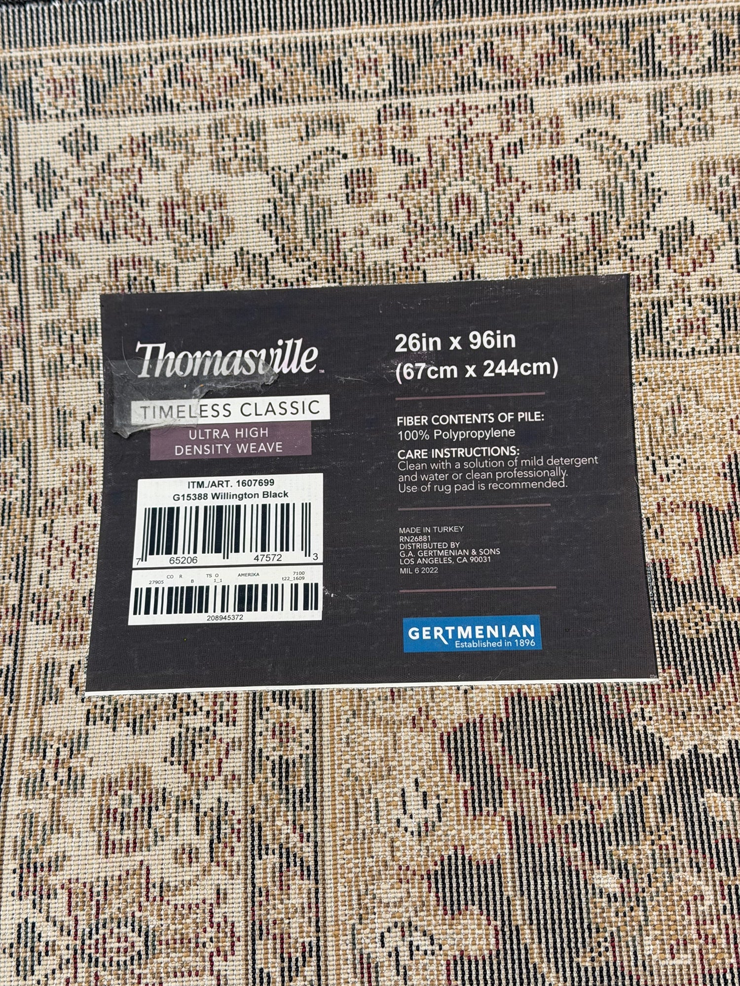 Thomasville Timeless Classic Willington Black Runner Rug Ornate Floral Medallion Pattern