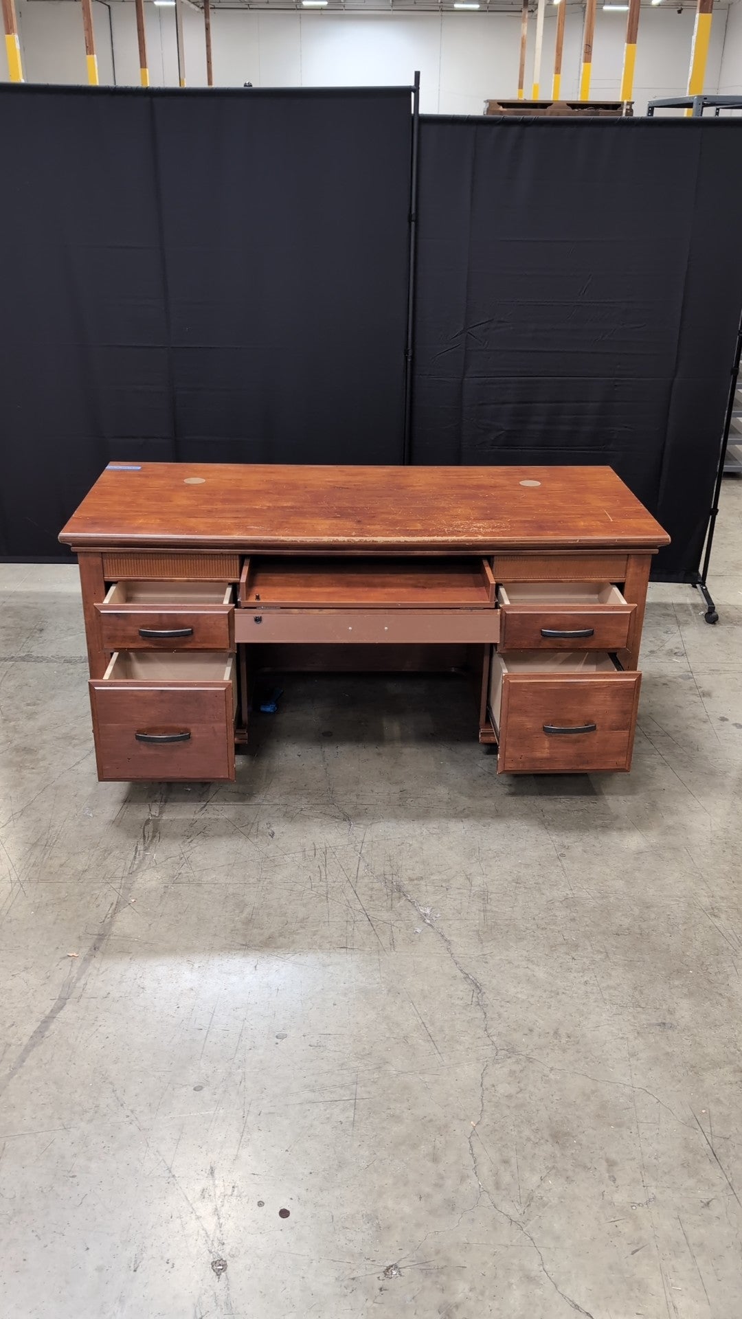 Traditional Brown Wood Five-Drawer Desk with Fluted Paneling
