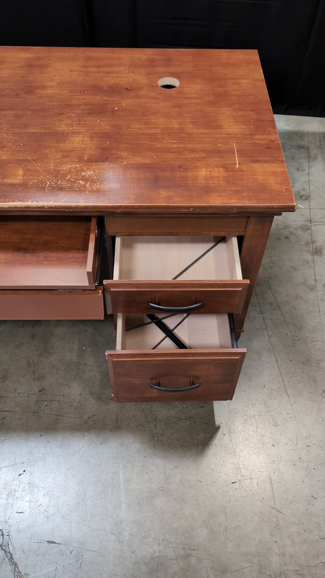 Traditional Brown Wood Five-Drawer Desk with Fluted Paneling