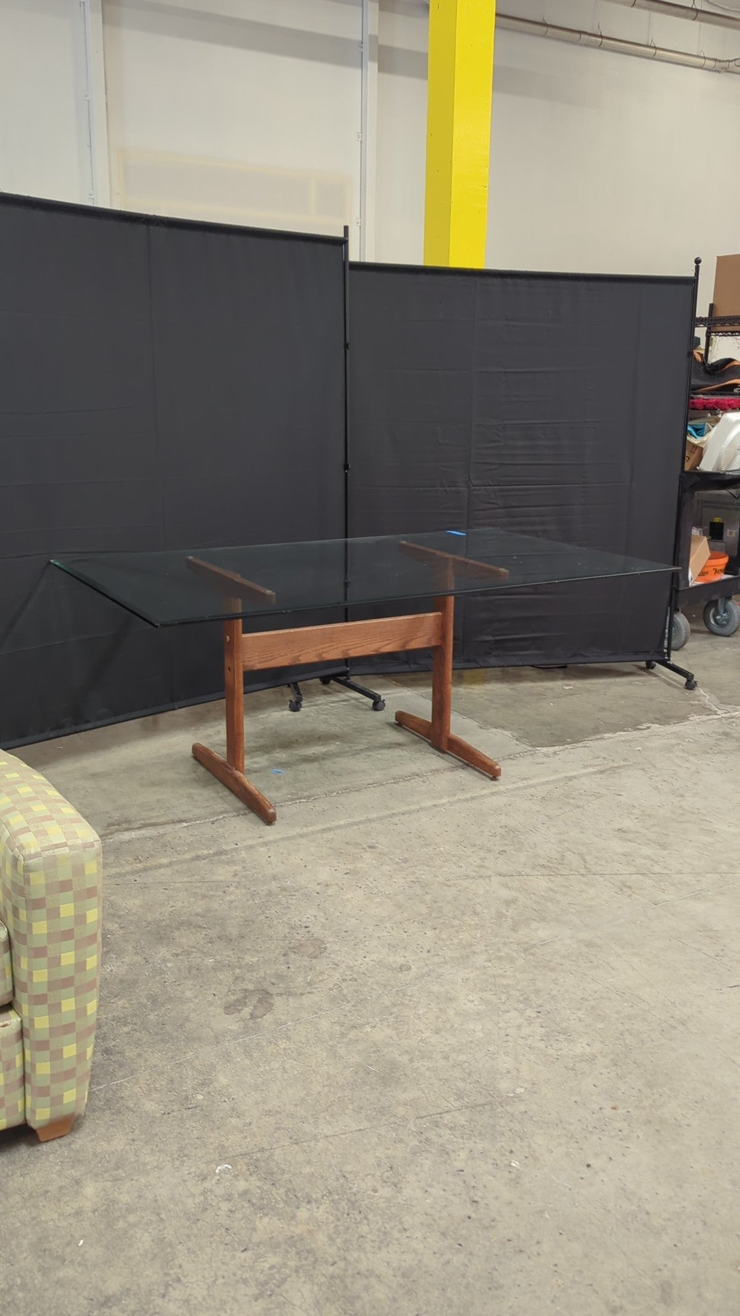 Rectangular Glass Top Dining Table with Wood Base