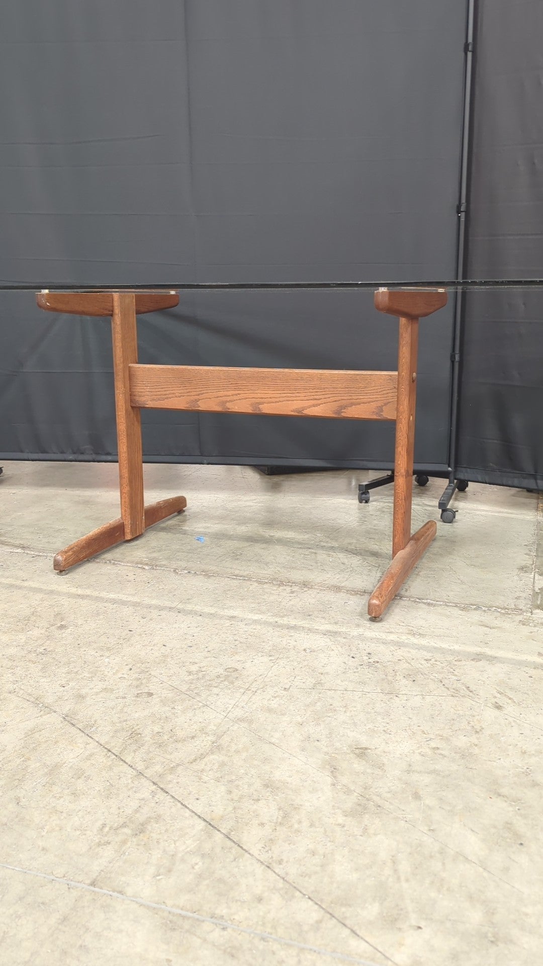 Rectangular Glass Top Dining Table with Wood Base