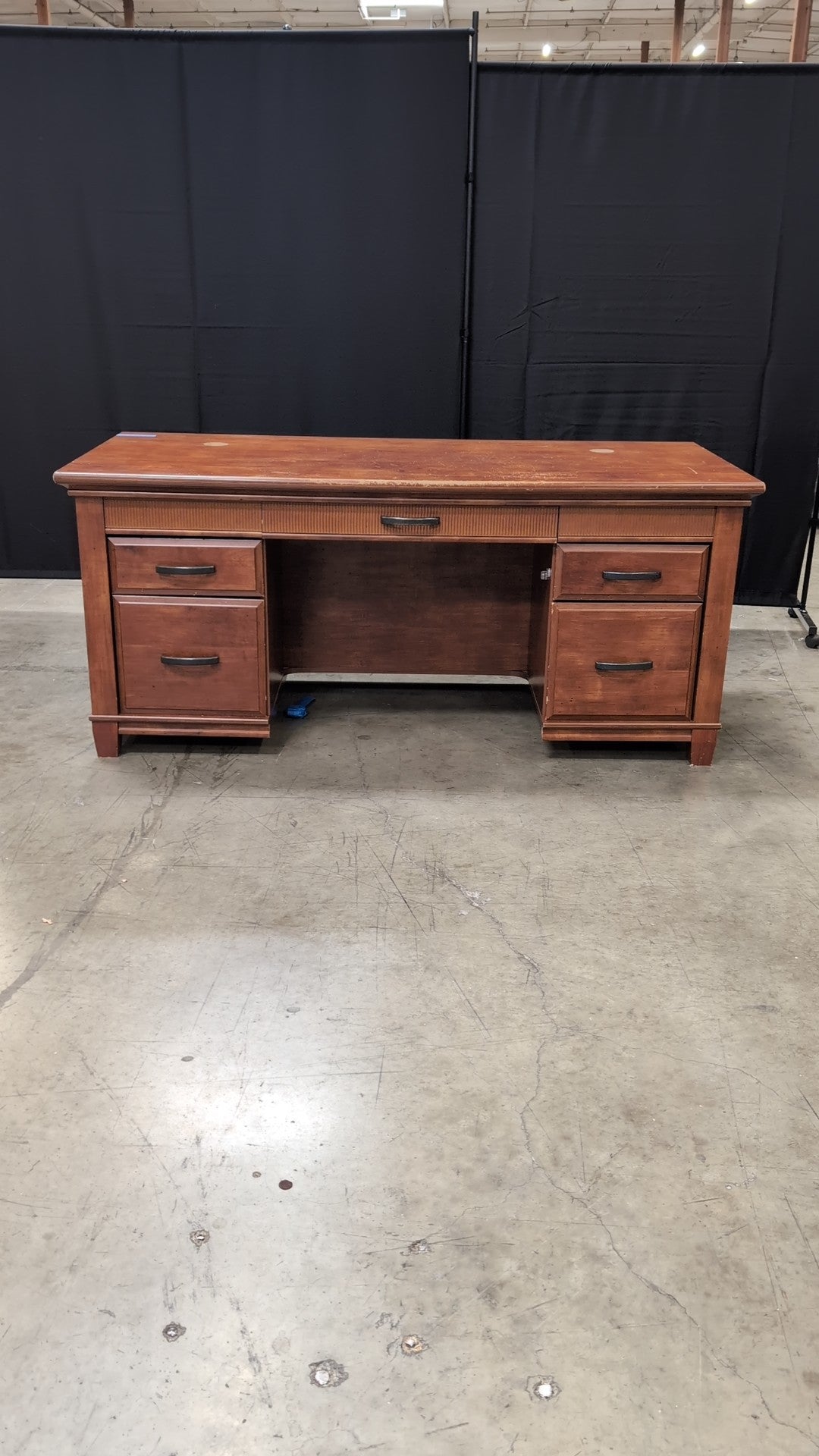 Traditional Brown Wood Five-Drawer Desk with Fluted Paneling