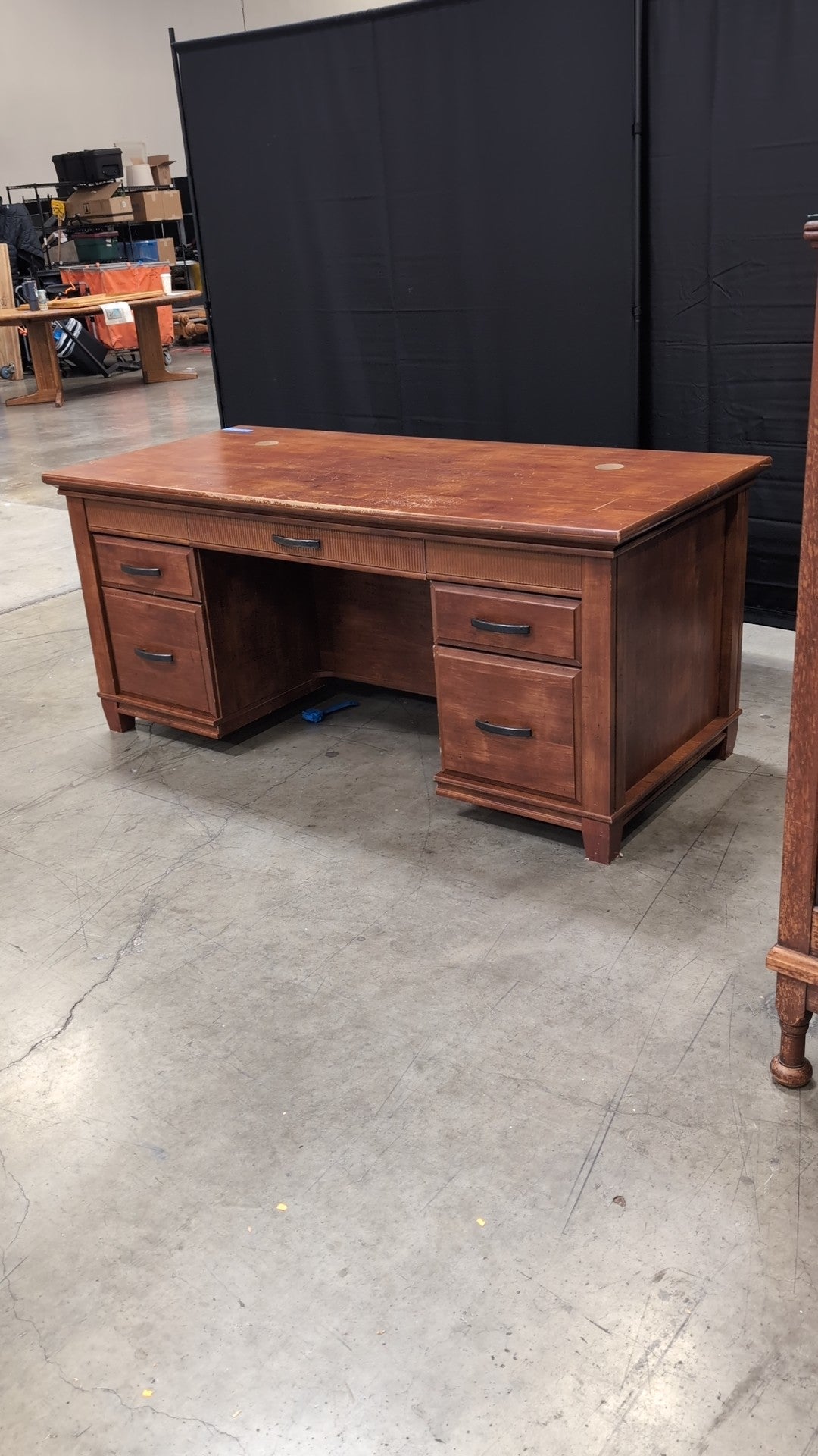 Traditional Brown Wood Five-Drawer Desk with Fluted Paneling