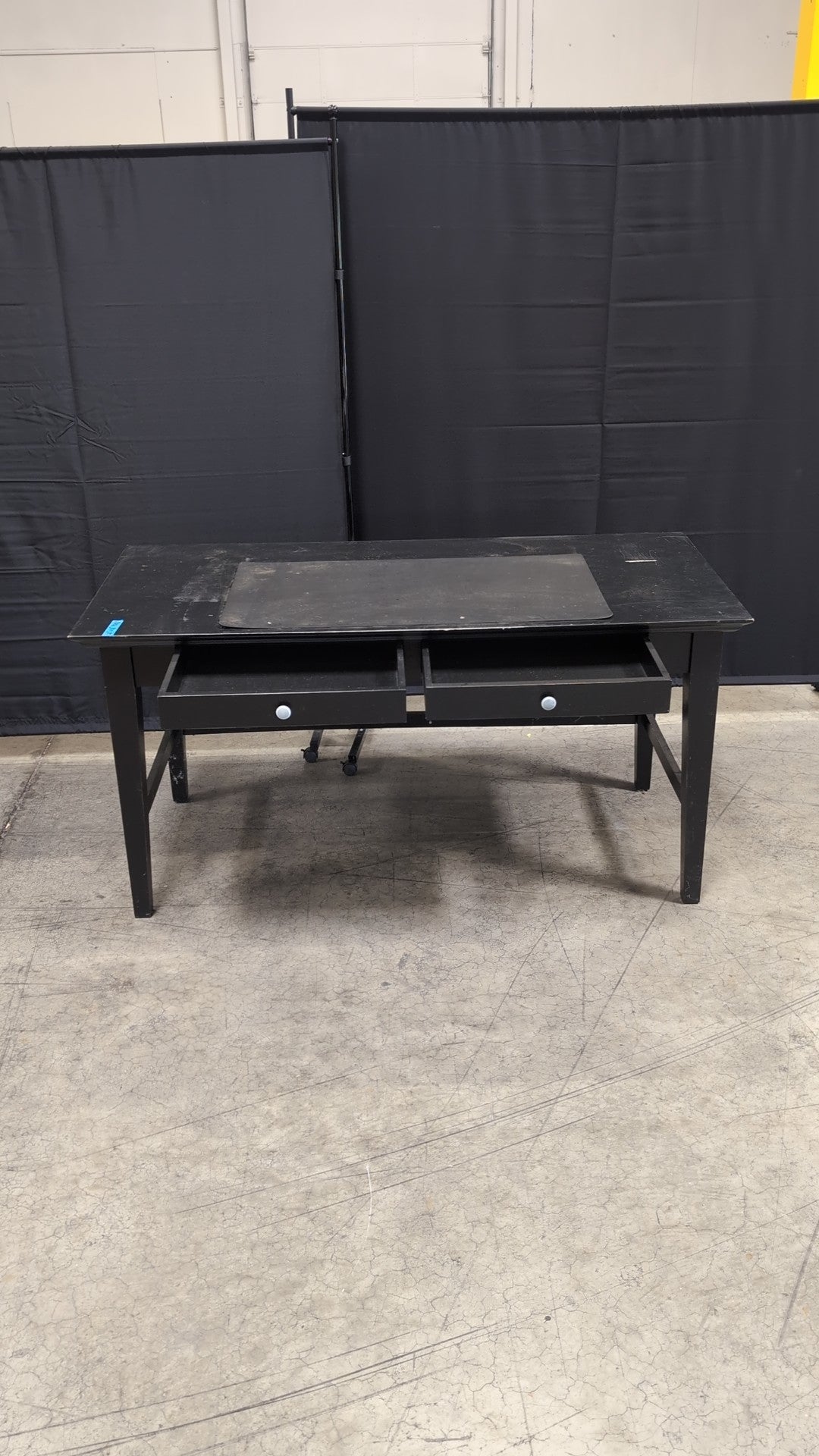 Black Wood Two-Drawer Desk with White Knobs