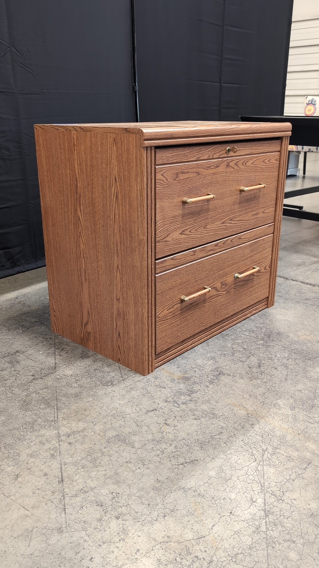 Medium Brown Two-Drawer Office Filing Cabinet with Lock