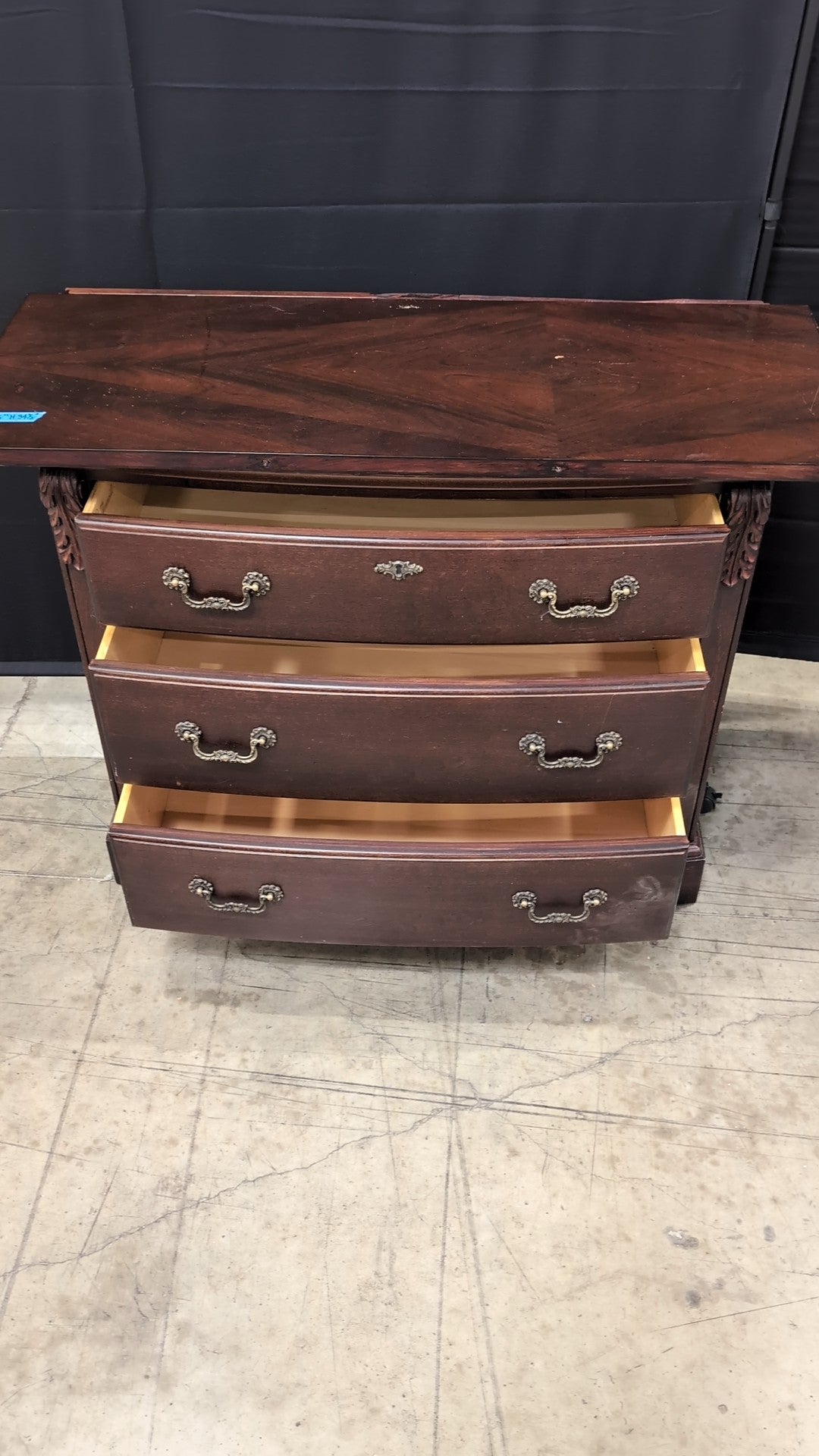 Thomasville Dark Wood Three-Drawer Dresser with Ornate Hardware