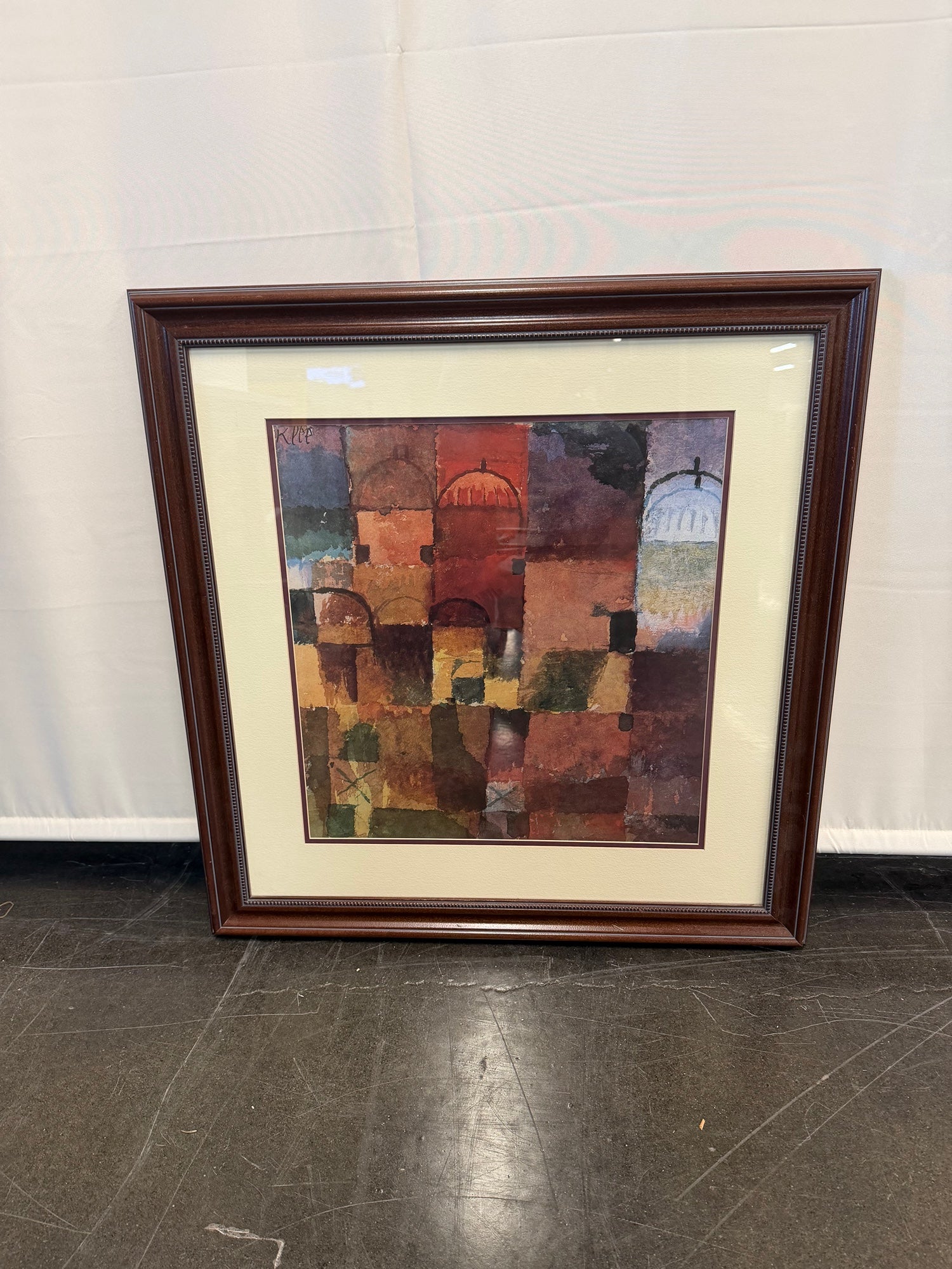 Abstract Geometric Framed Art Print in Dark Wood