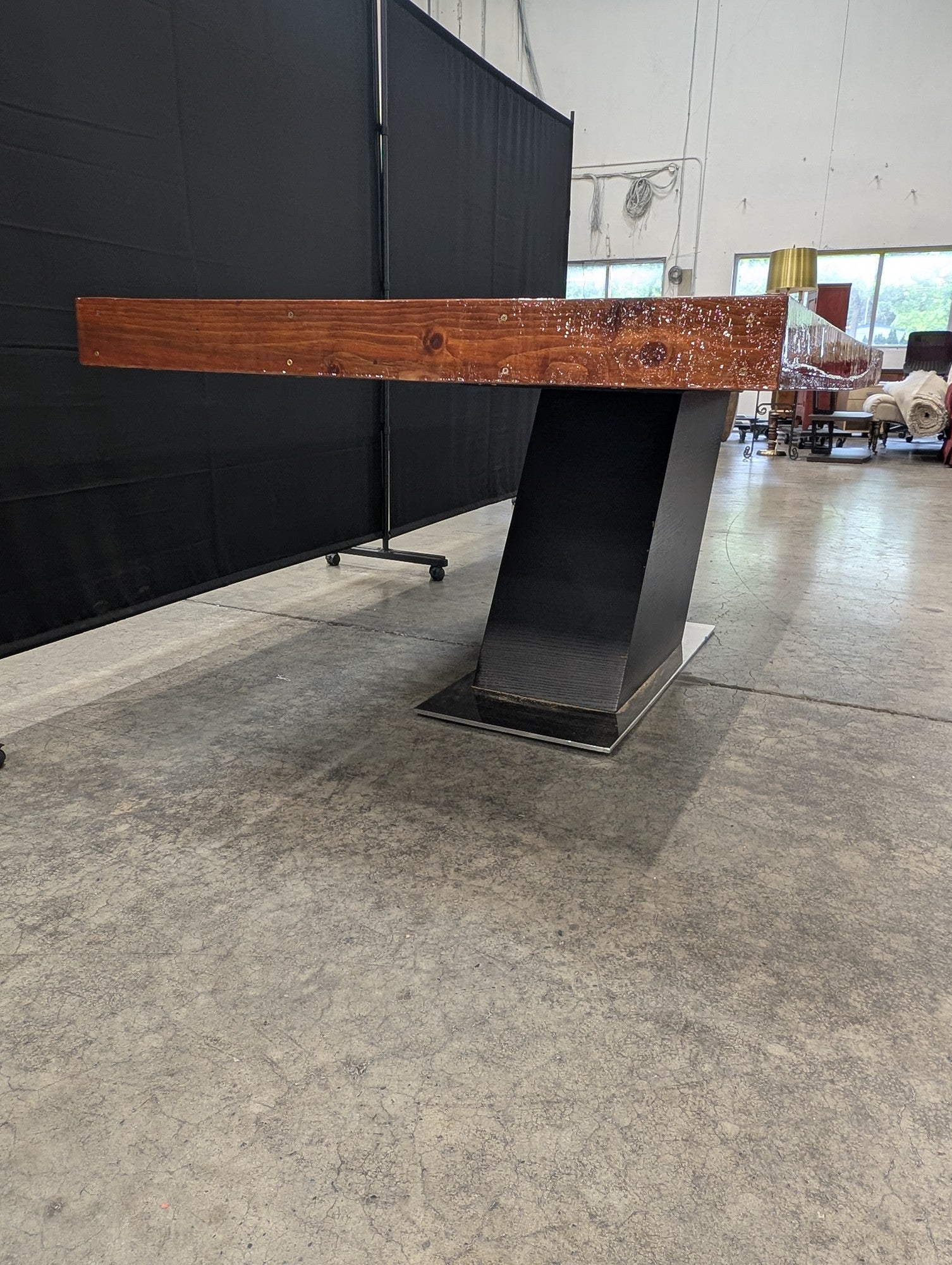 Unique Wood and Resin Dining Table with Pedestal Base