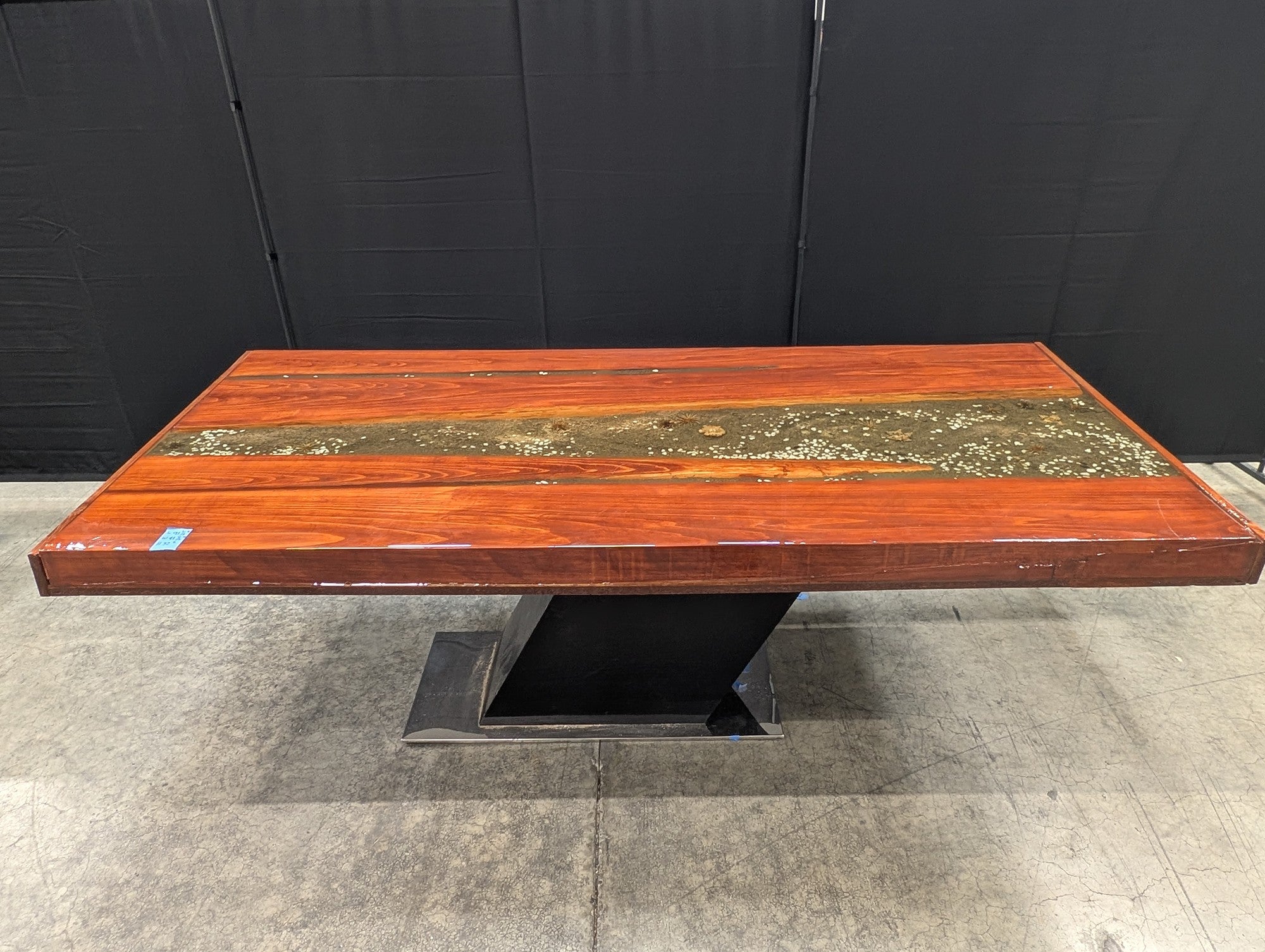 Unique Wood and Resin Dining Table with Pedestal Base