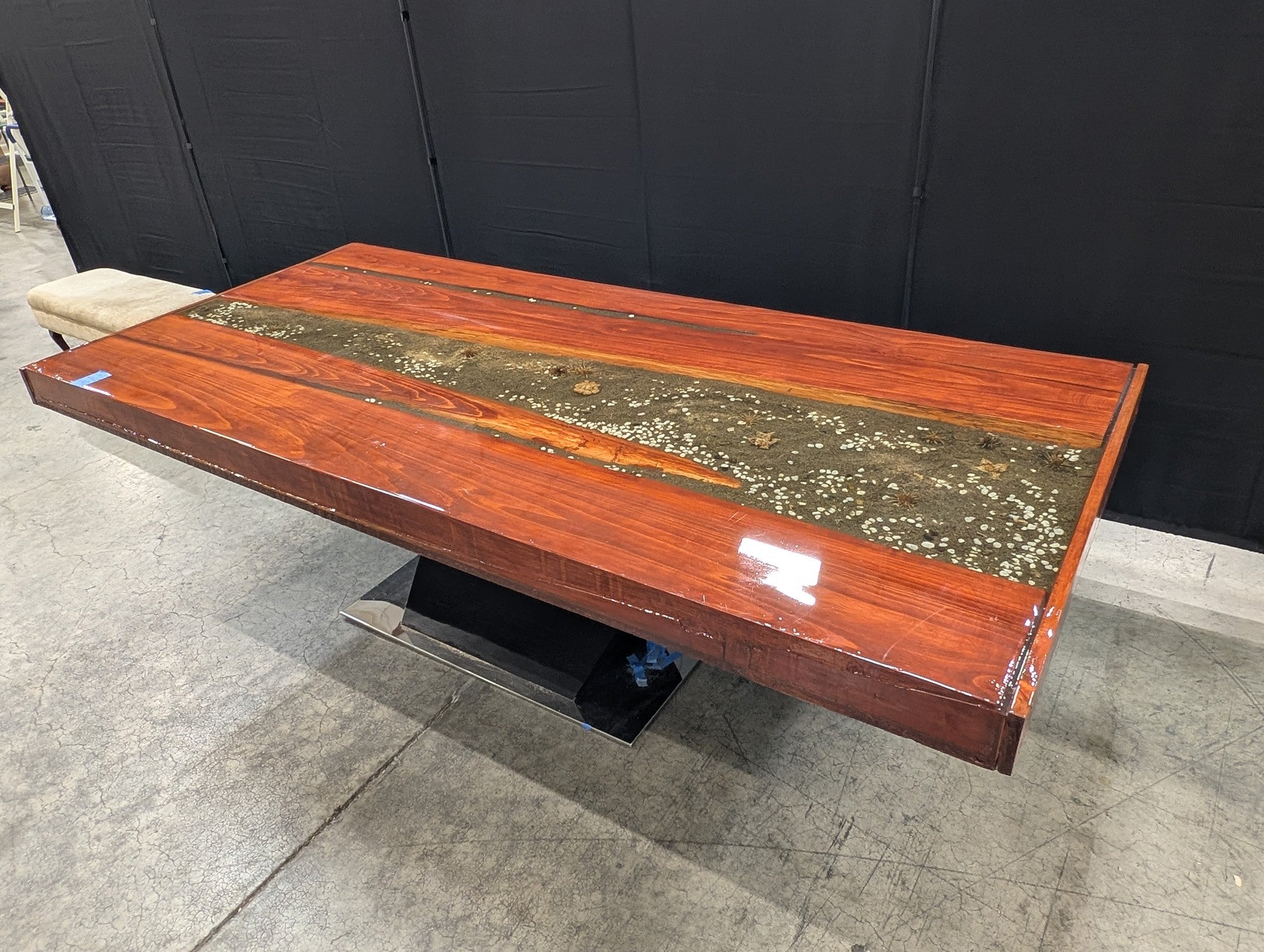 Unique Wood and Resin Dining Table with Pedestal Base