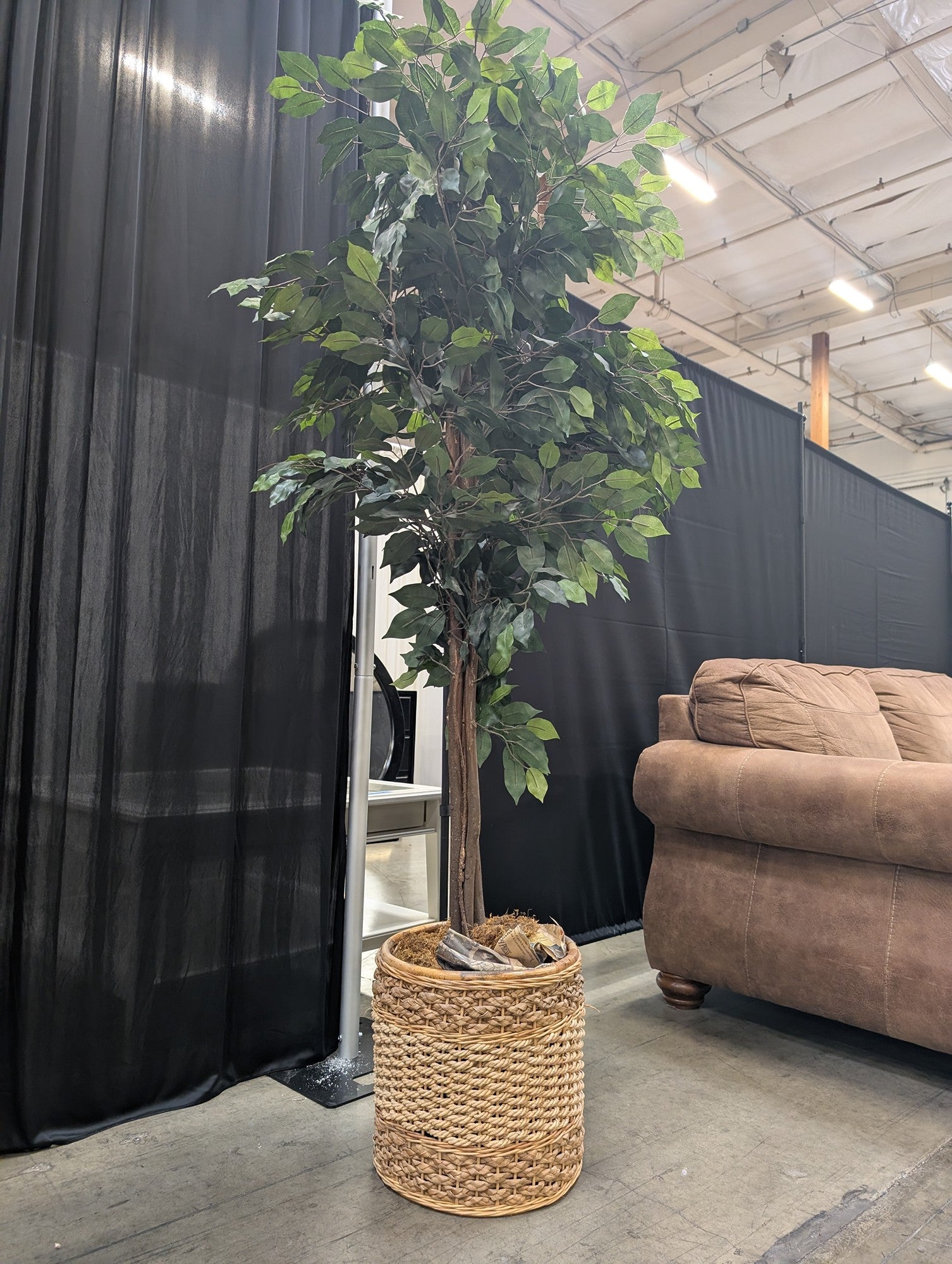 Tall Green Faux Tree in Woven Basket