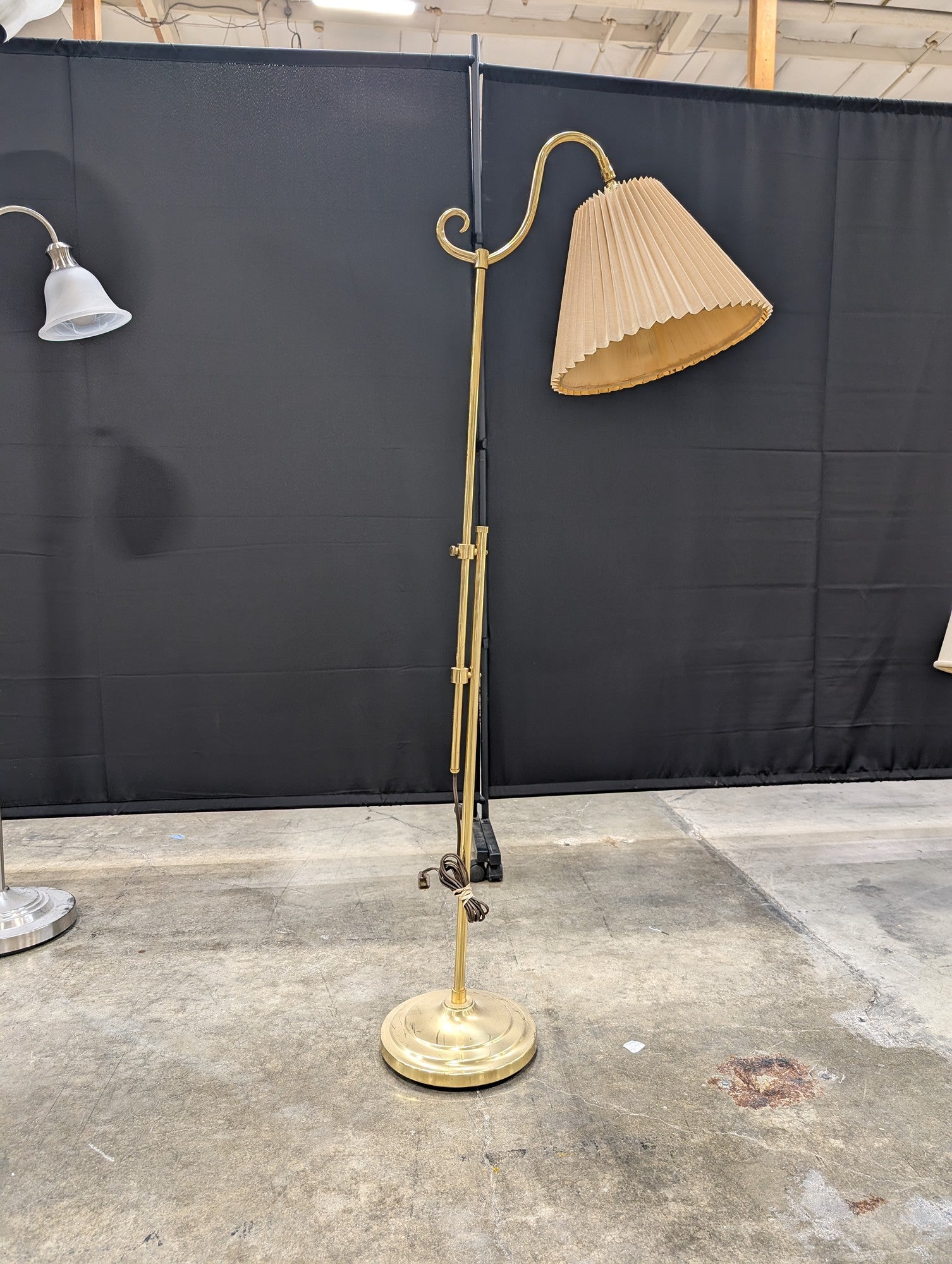 Adjustable Brass Floor Lamp with Pleated Shade