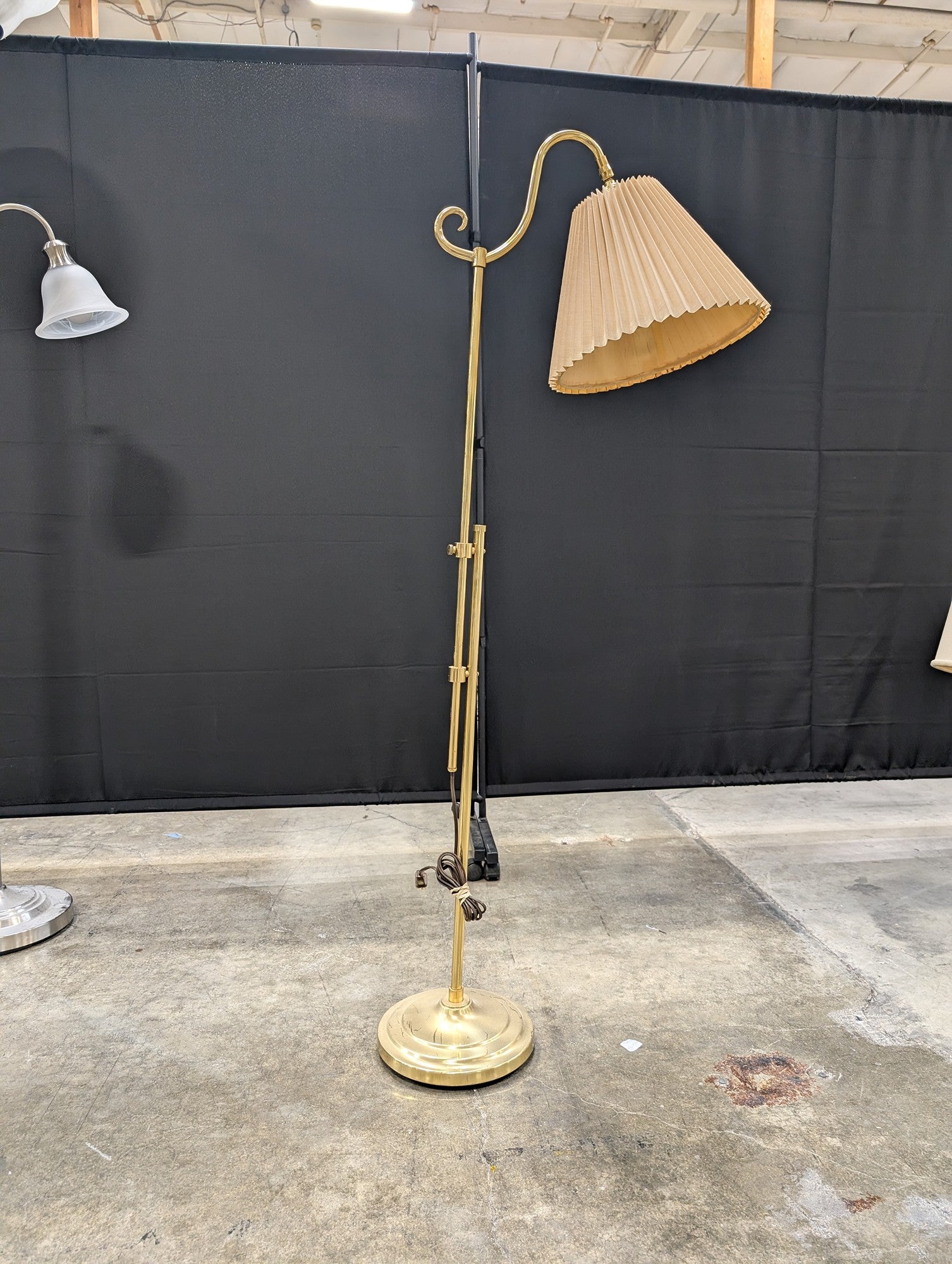 Adjustable Brass Floor Lamp with Pleated Shade