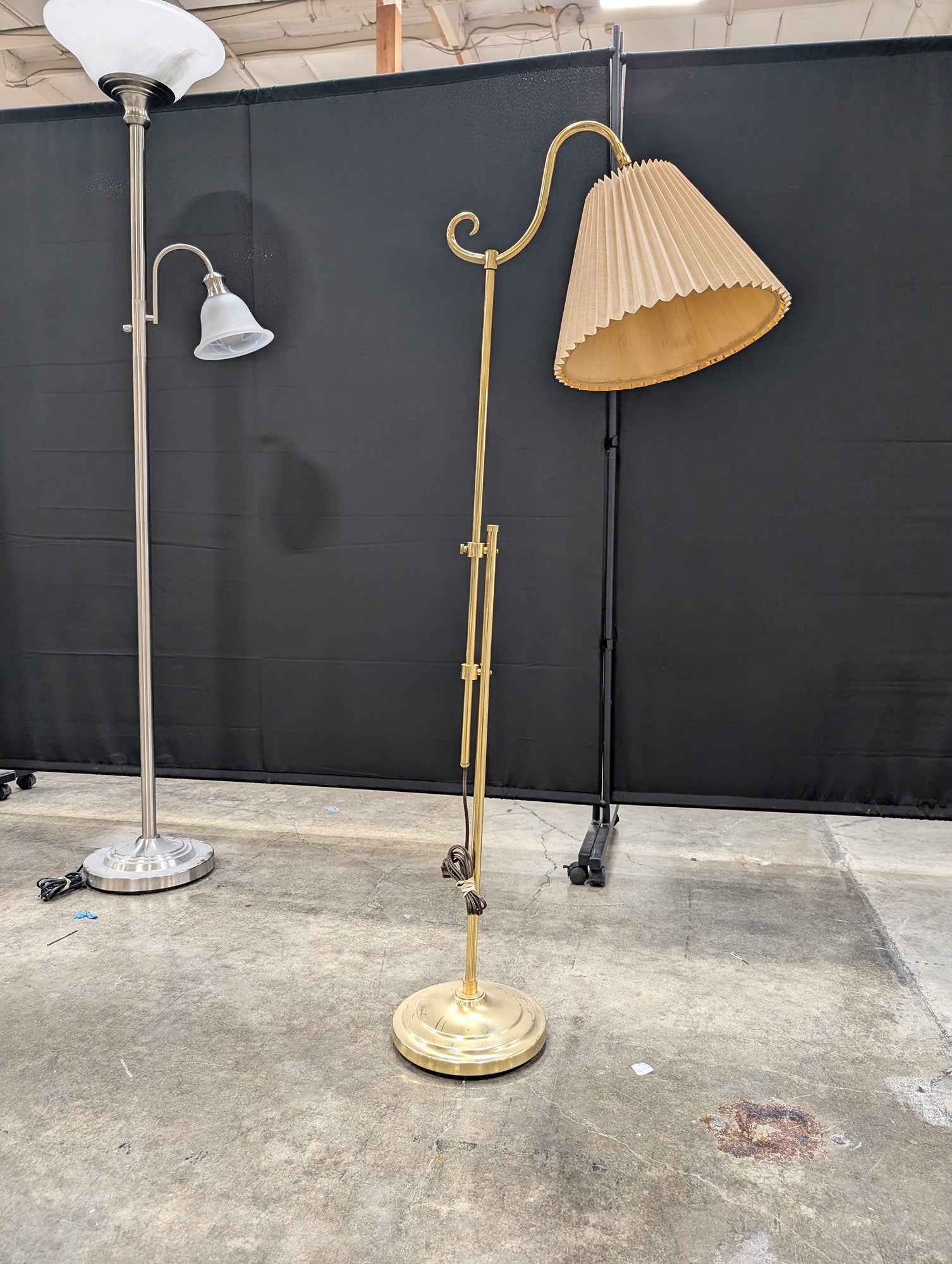 Adjustable Brass Floor Lamp with Pleated Shade