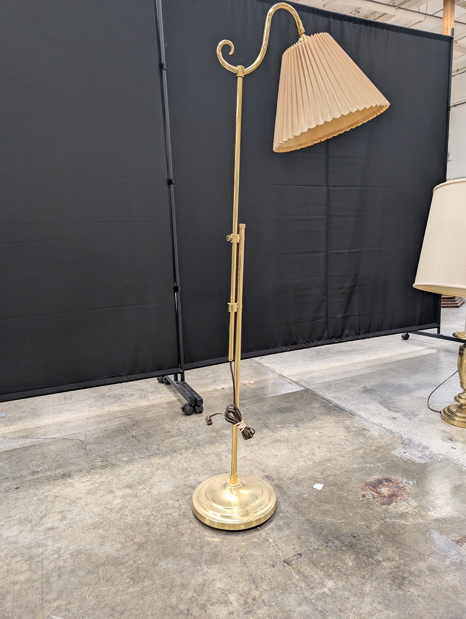 Adjustable Brass Floor Lamp with Pleated Shade