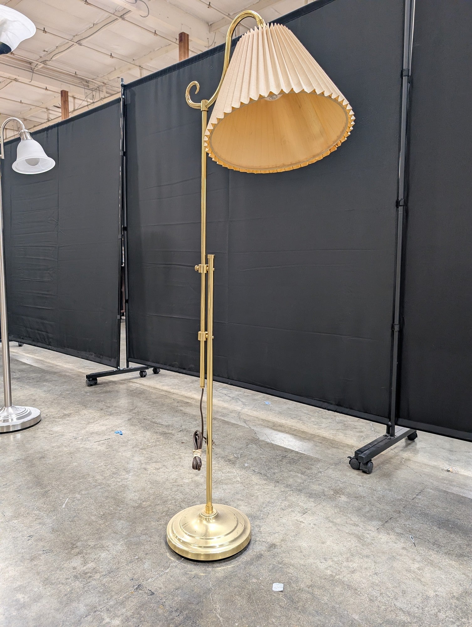 Adjustable Brass Floor Lamp with Pleated Shade