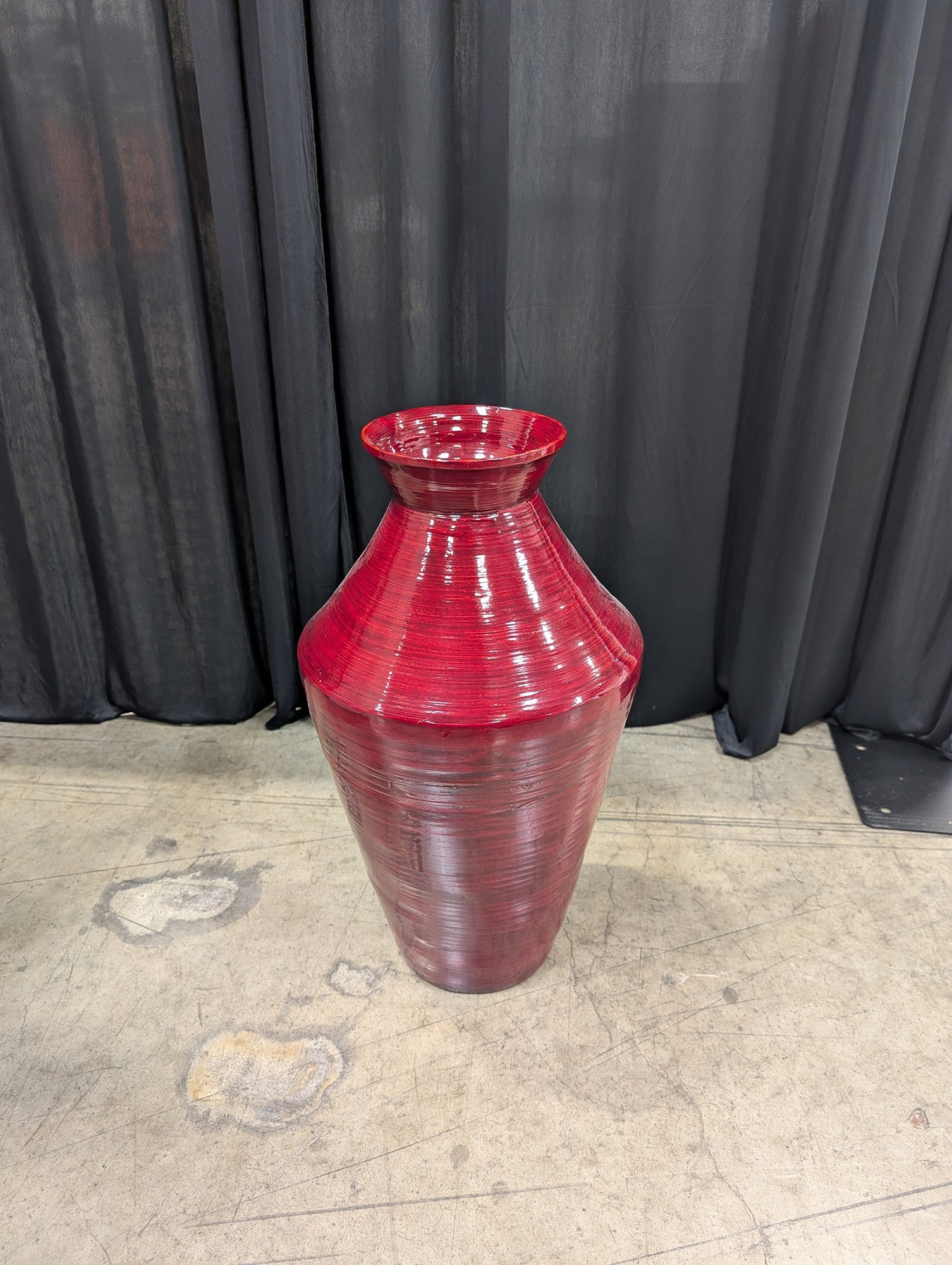 ROSS Red Lacquered Bamboo-Style Floor Vase