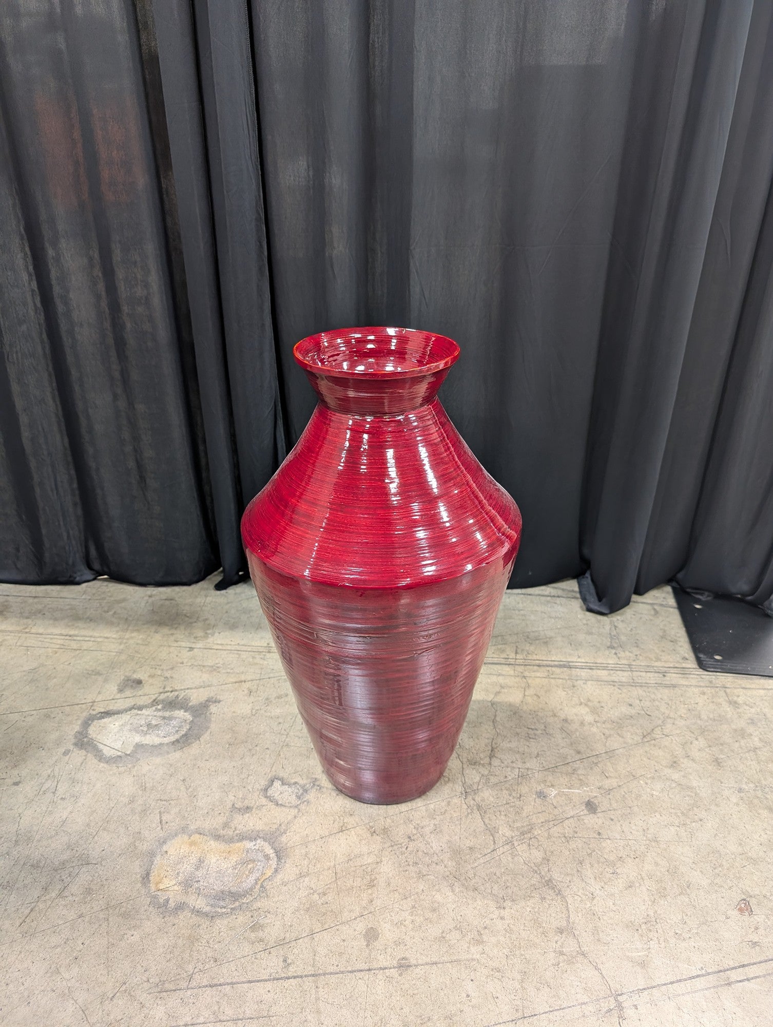 ROSS Red Lacquered Bamboo-Style Floor Vase
