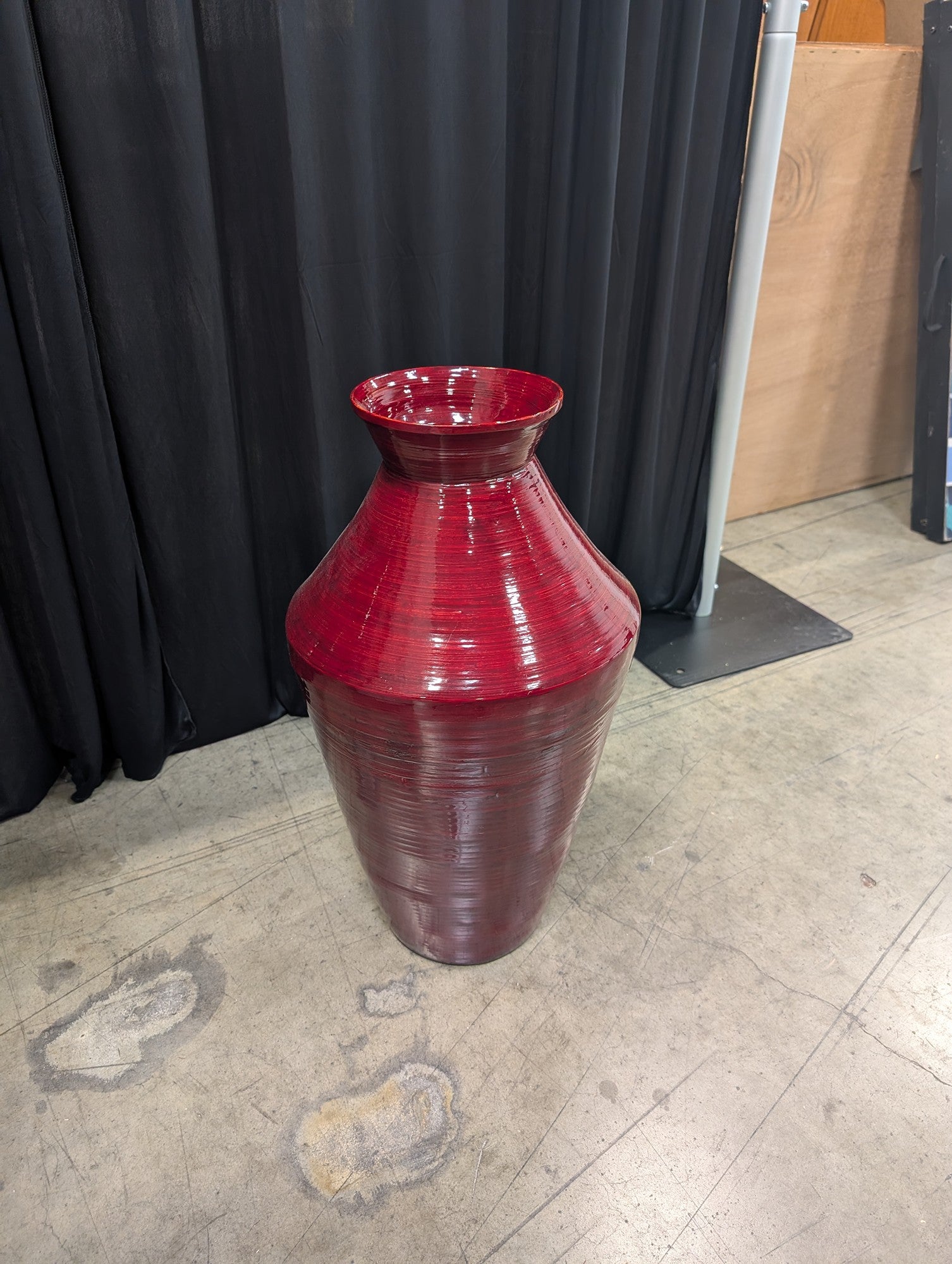 ROSS Red Lacquered Bamboo-Style Floor Vase
