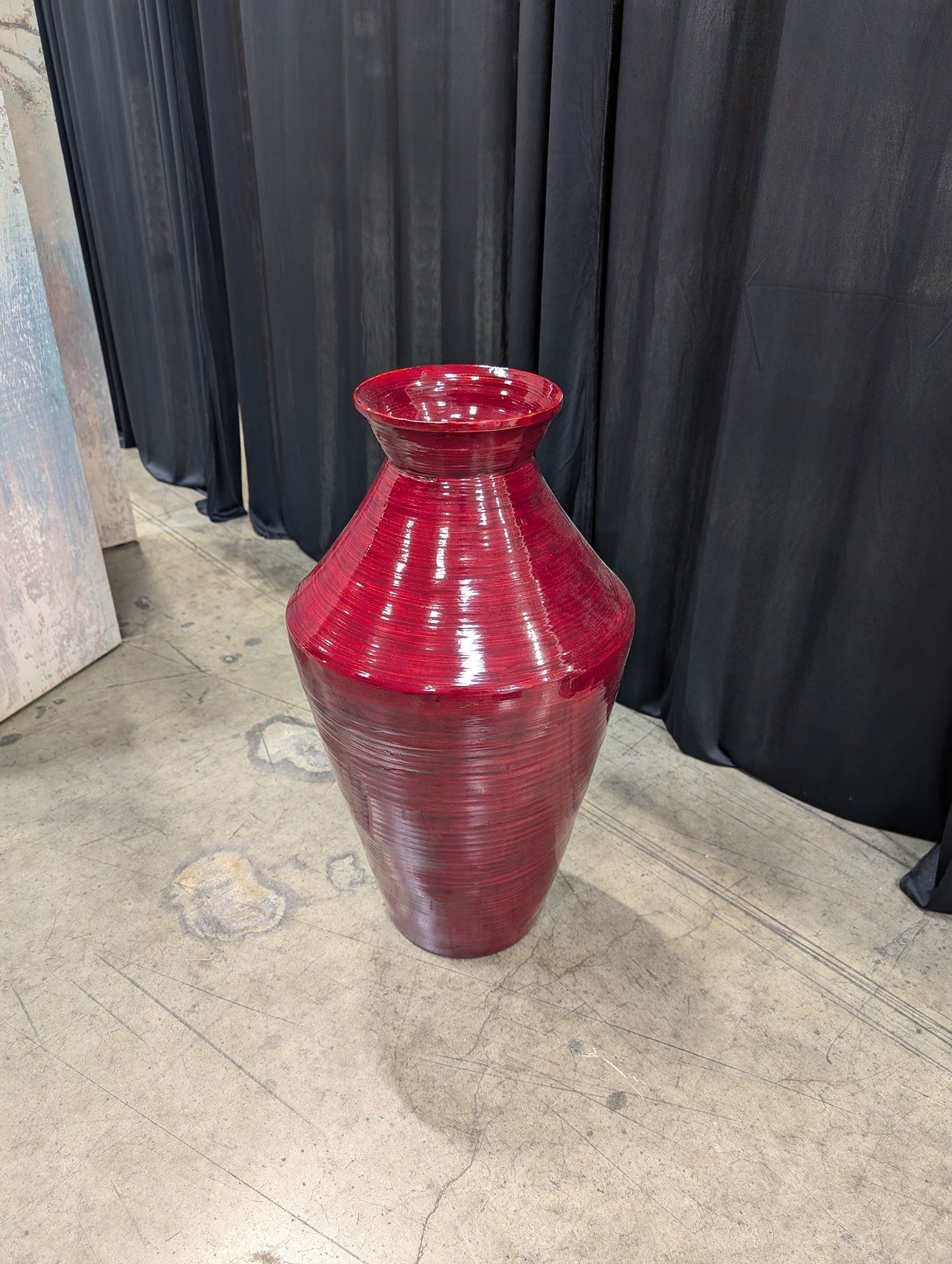 ROSS Red Lacquered Bamboo-Style Floor Vase
