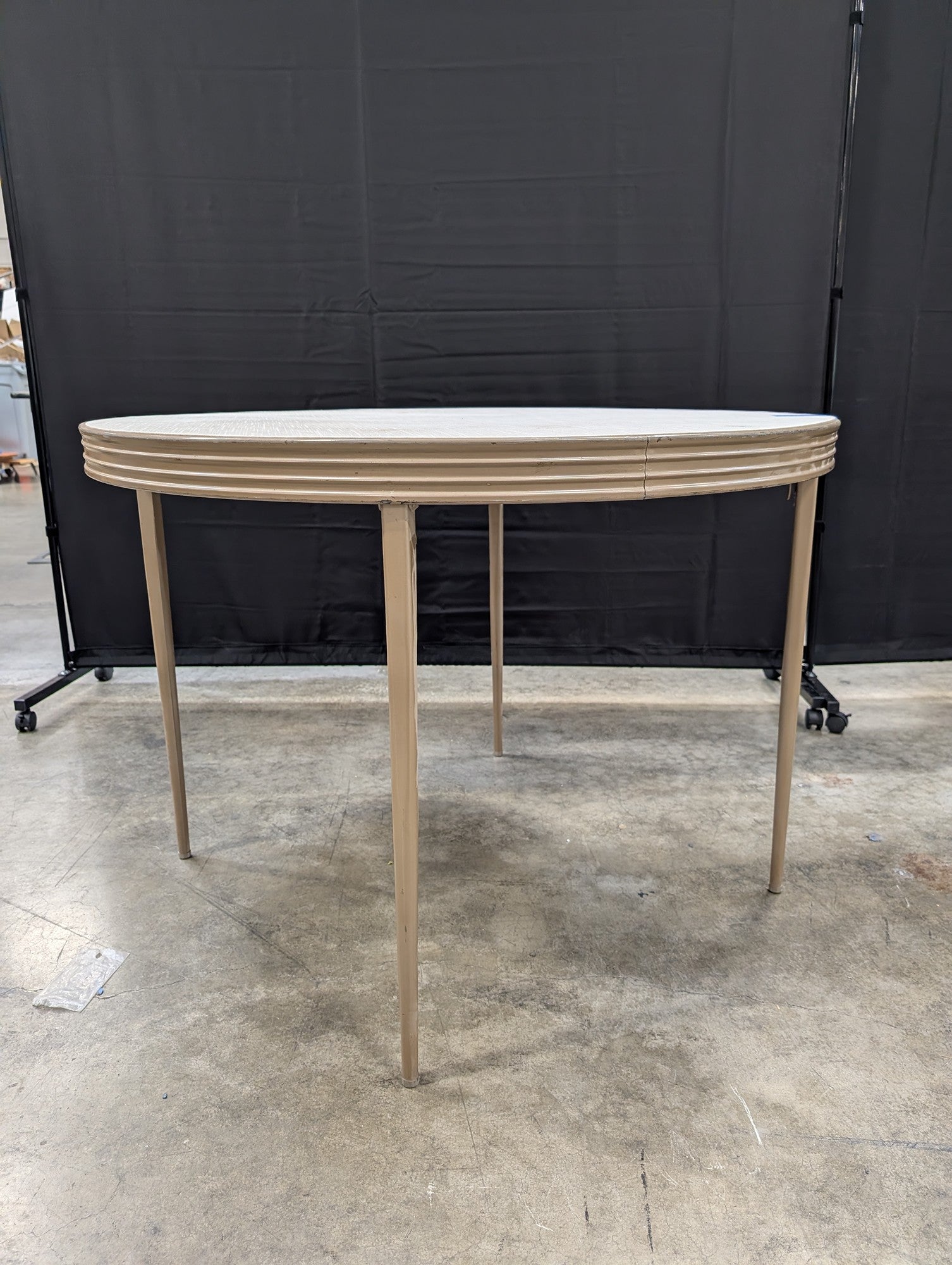 Round Durham Light Grey Dining Table with Fluted Apron